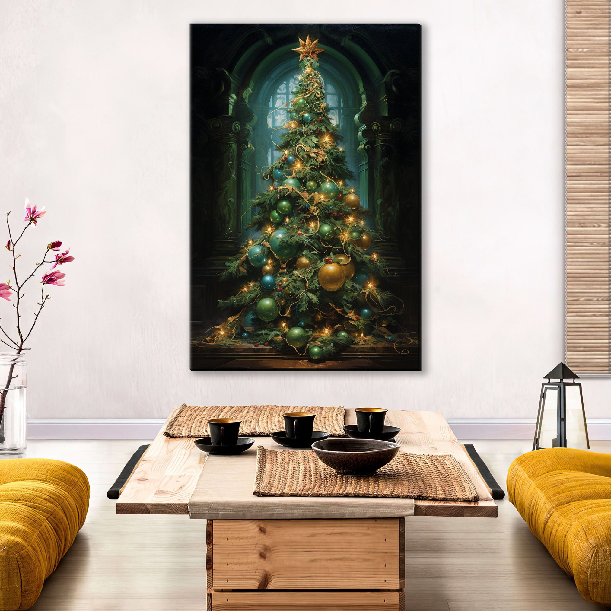 Victorian Christmas Tree Art – Elegant Holiday Artwork on Gallery Wrapped Canvas