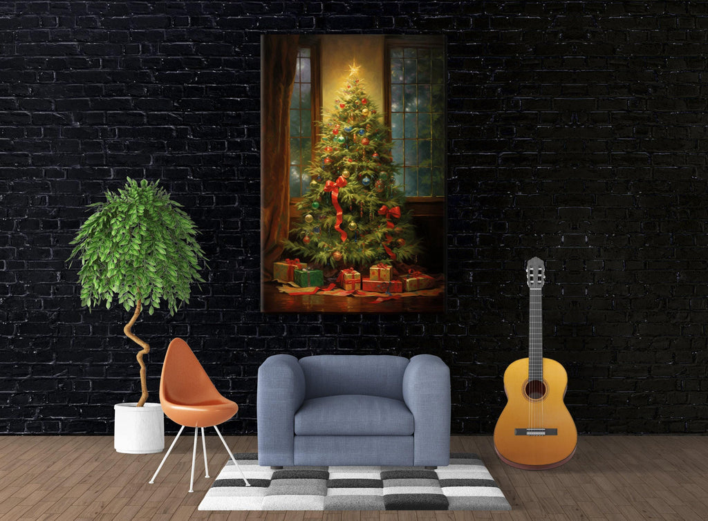 Oil Painting Christmas Tree - Large Gallery Wrapped Canvas | Ready to Hang Holiday Wall Art