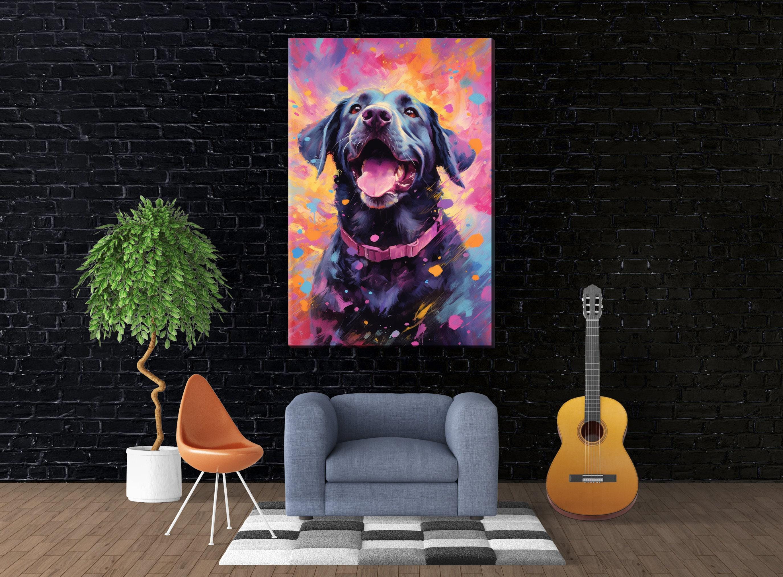 Black Lab Canvas | Large Dog Canvas Wall Art With Wood Frame & Colorful Painting