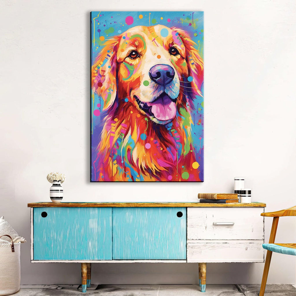 Golden Retriever Canvas Art | Dynamic Dog Painting on Large Gallery Ready Canvas