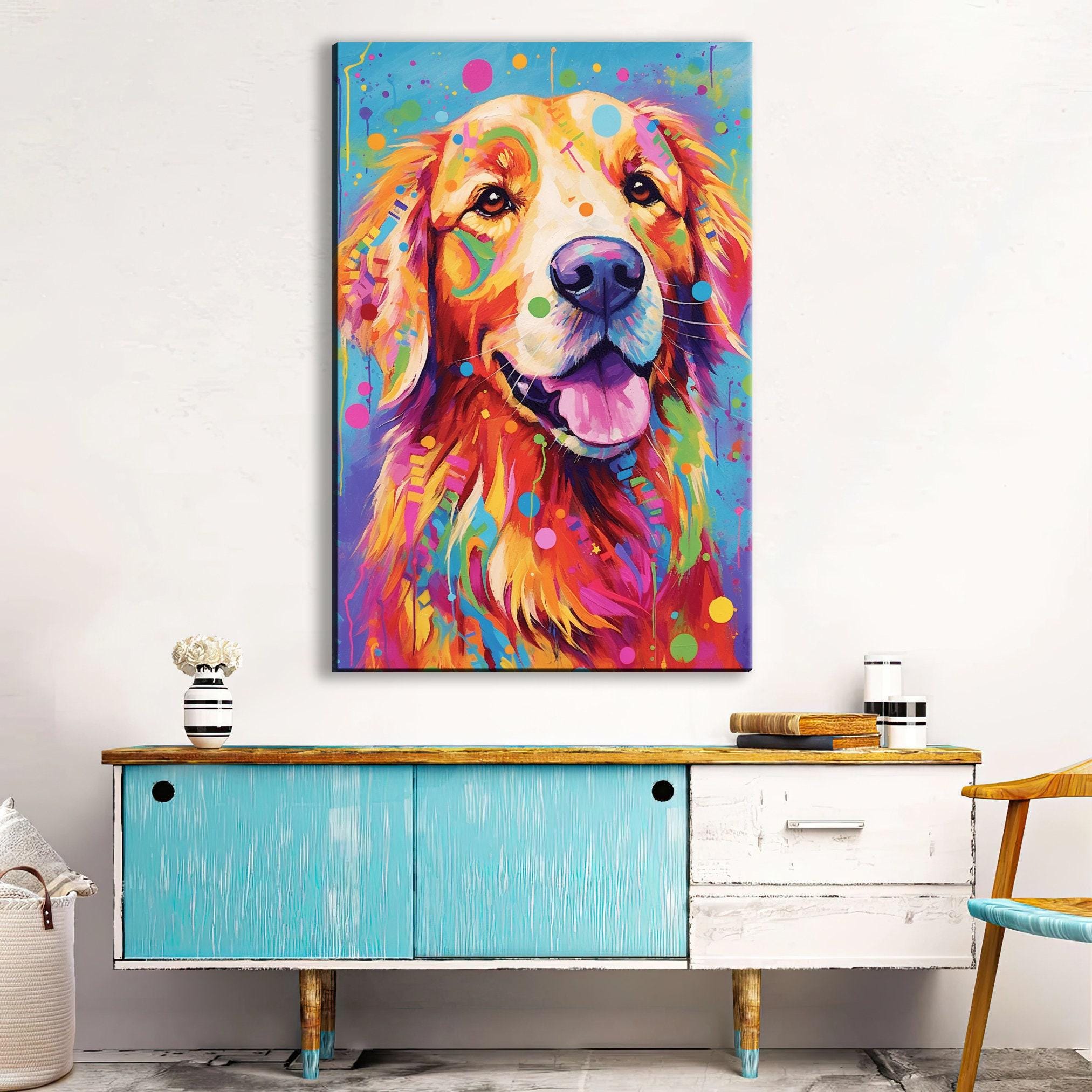 Golden Retriever Canvas Art | Dynamic Dog Painting on Large Gallery Ready Canvas