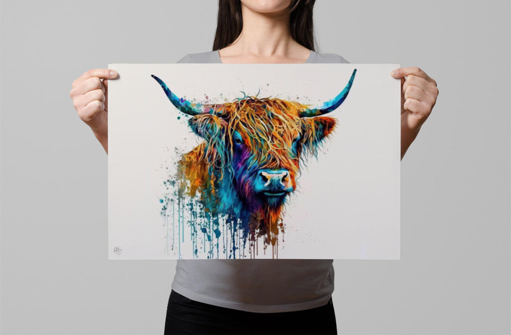 Rustic Beauty: Highland Cow Watercolor Painting, Giclee Print on Canvas, Artist Paper, Watercolor Paper, Available in Extra Large Sizes