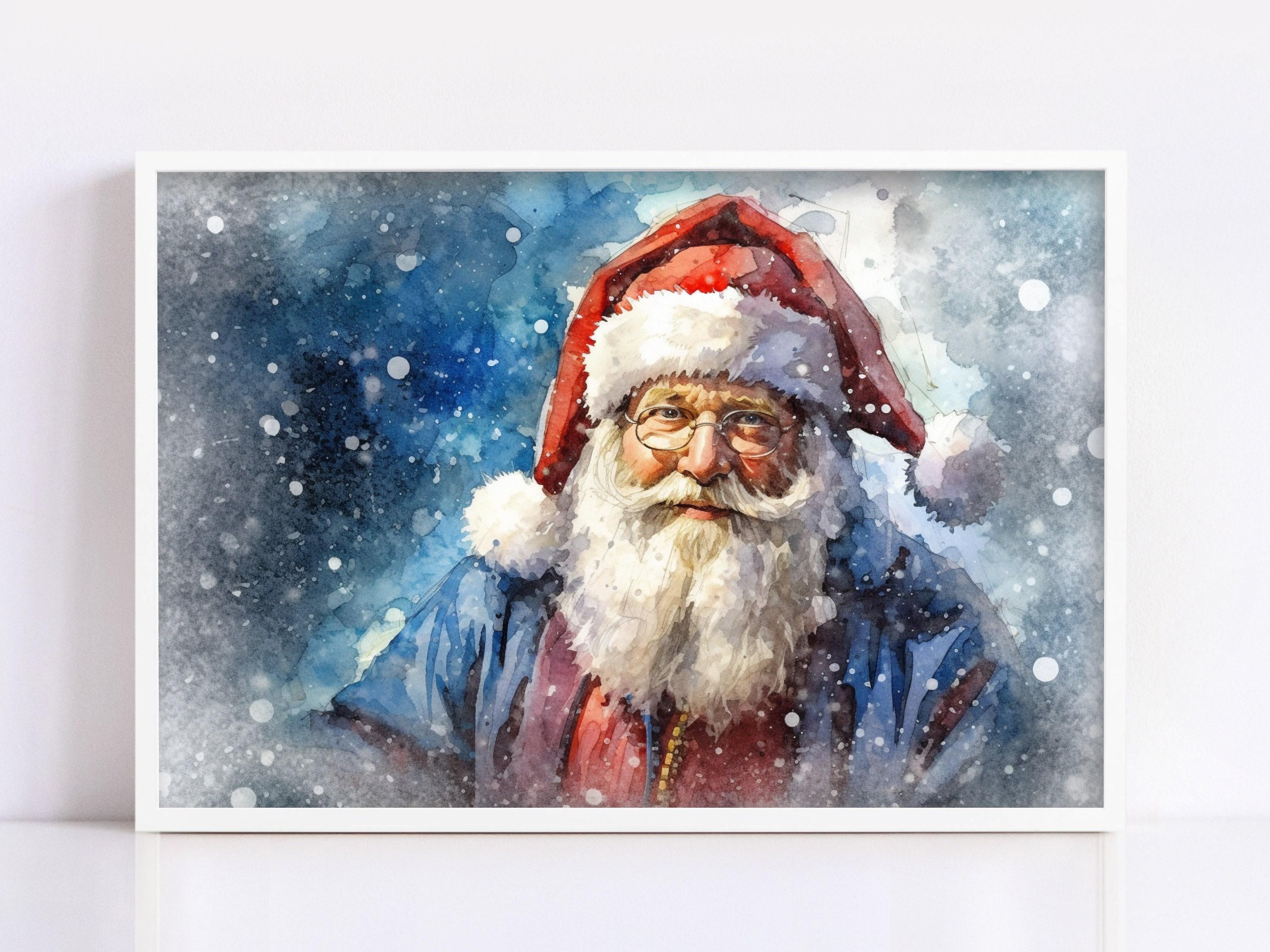Santa Claus Watercolor - Festive Holiday Wall Art, Giclee Print on Canvas, Artist Paper, Watercolor Paper, Available in Extra Large Sizes