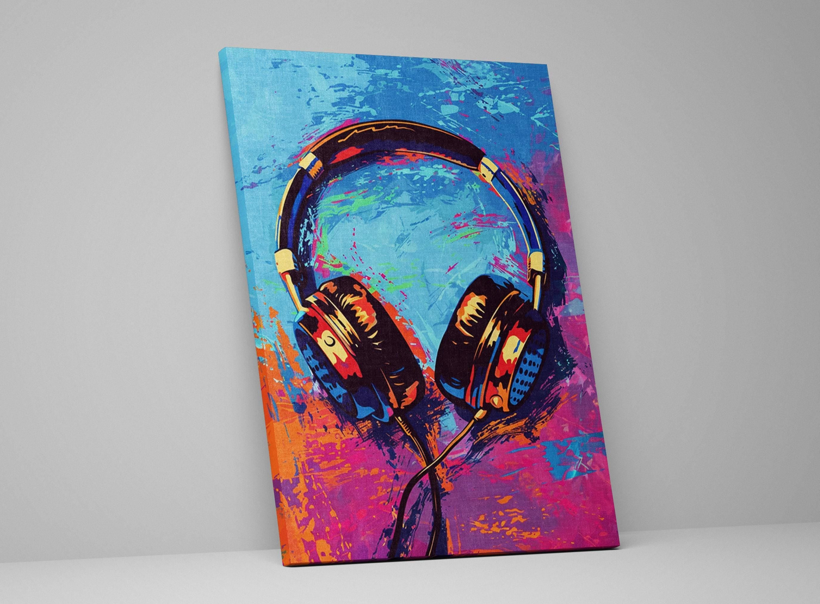 Colorful Pop Art - Retro Headphones Wall Art | Large Canvas Print, Music Lovers Gift