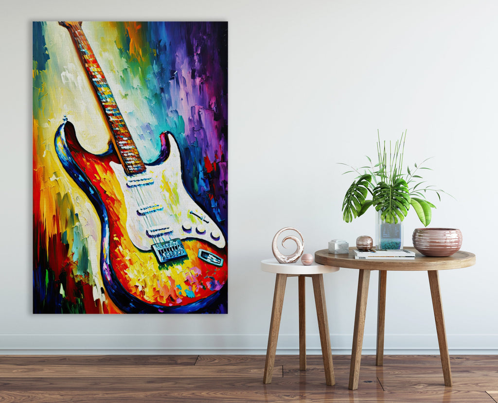 Electric Guitar Canvas Art – Colorful Fender Guitar Print with Scratch Resistant Coating