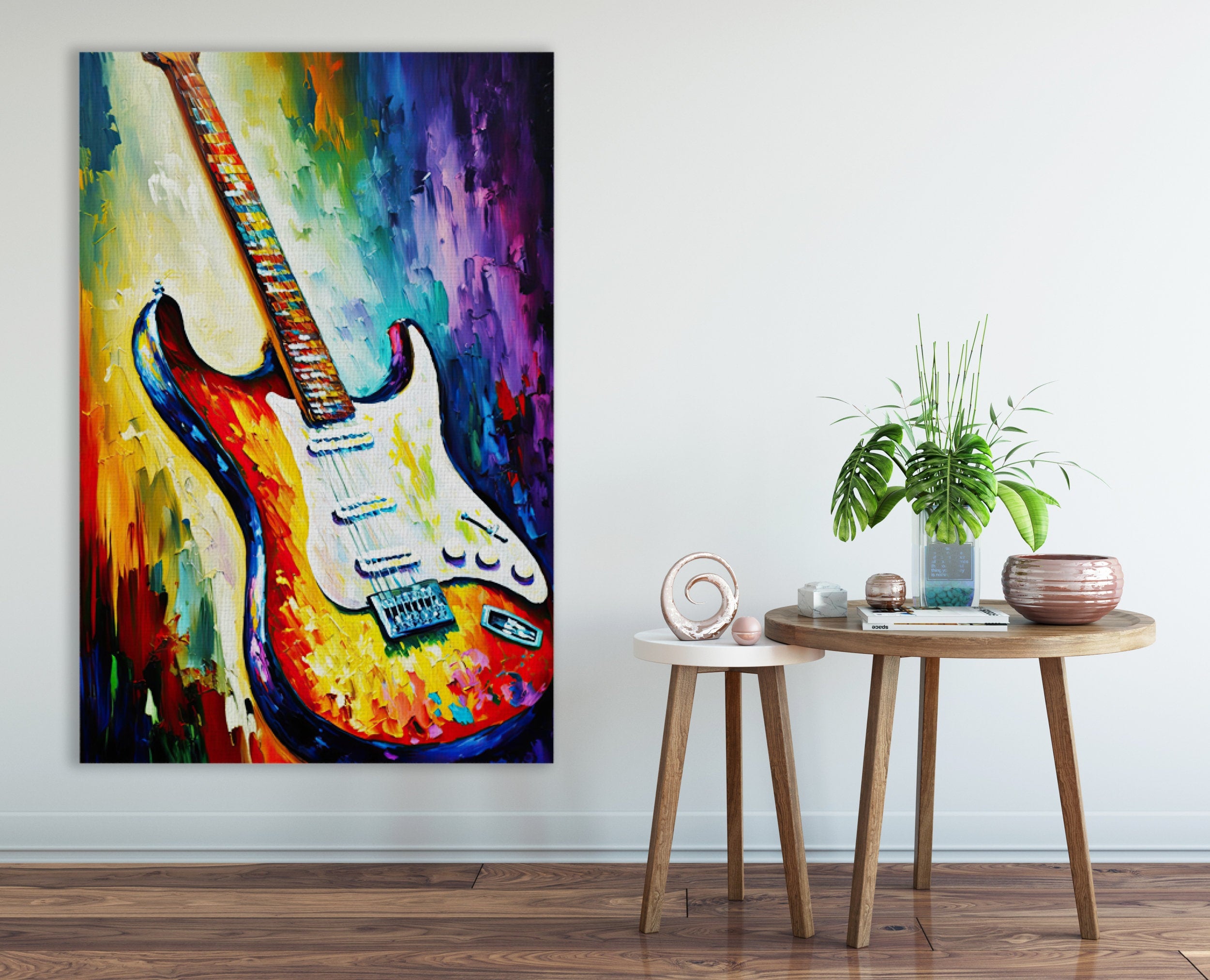 Electric Guitar Canvas Art – Colorful Fender Guitar Print with Scratch Resistant Coating