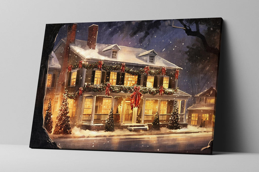 Cozy Christmas House Print - Holiday Wall Art on Gallery Wrapped Canvas, Extra Large Sizes