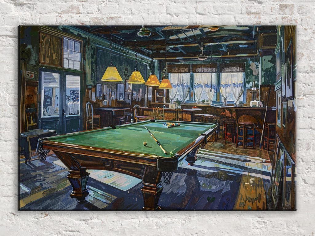 Vintage Billiards Canvas – Gallery Wrapped Pool Hall Wall Art | Extra Large Giclée Print