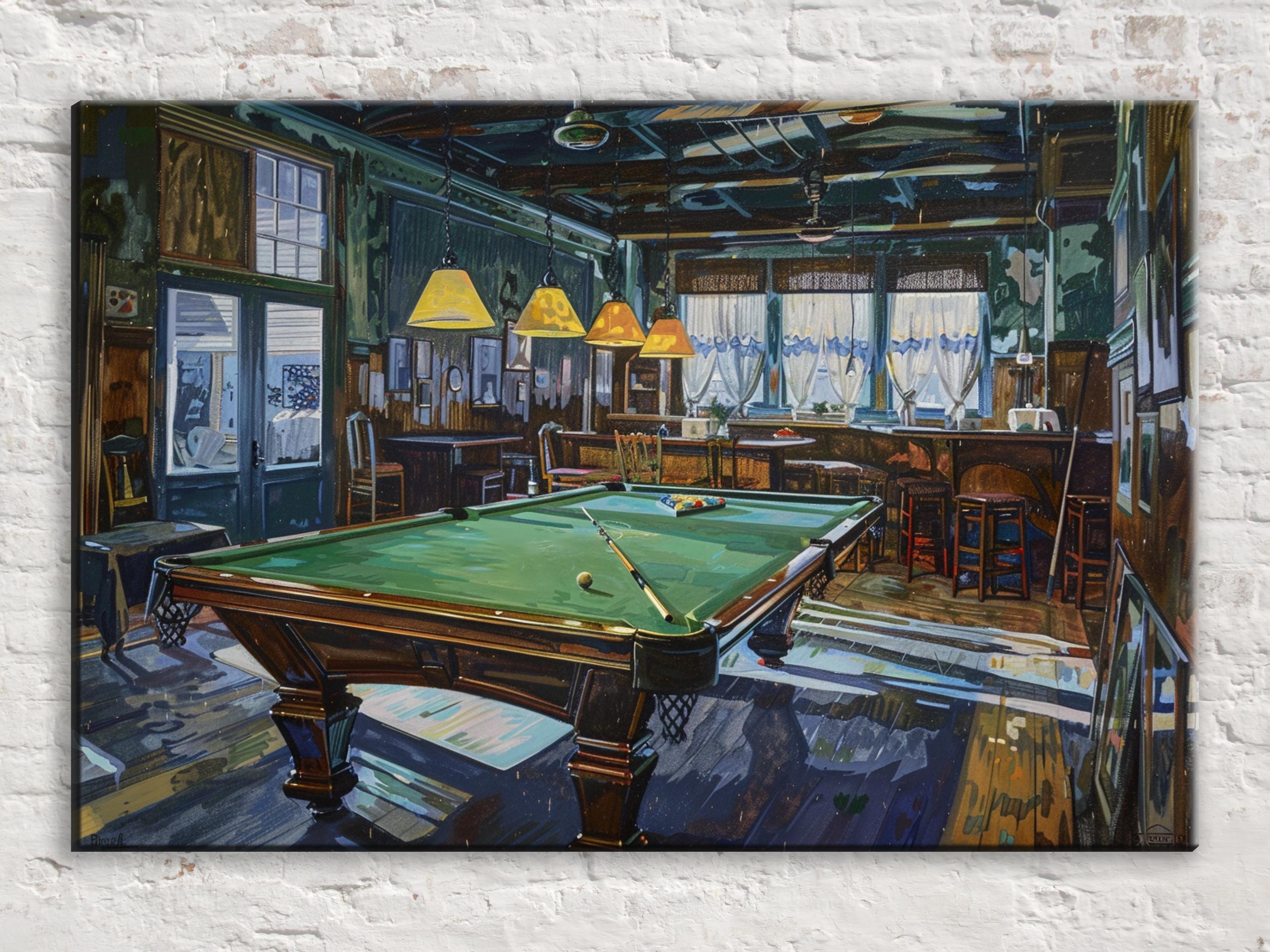 Vintage Billiards Canvas – Gallery Wrapped Pool Hall Wall Art | Extra Large Giclée Print
