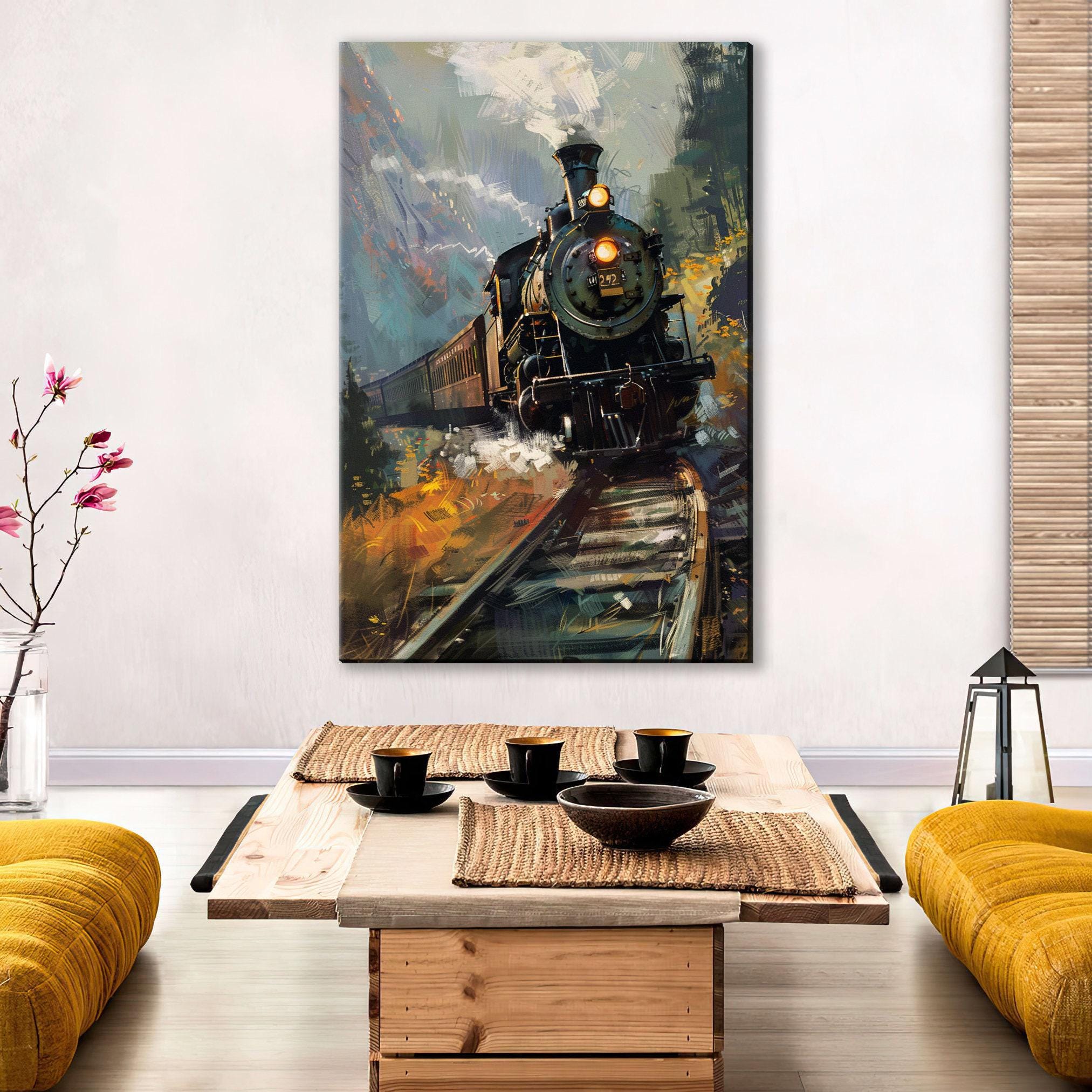 Steam Locomotive Artwork – Vintage Steam Engine on Gallery Wrapped Canvas, Ready to Hang