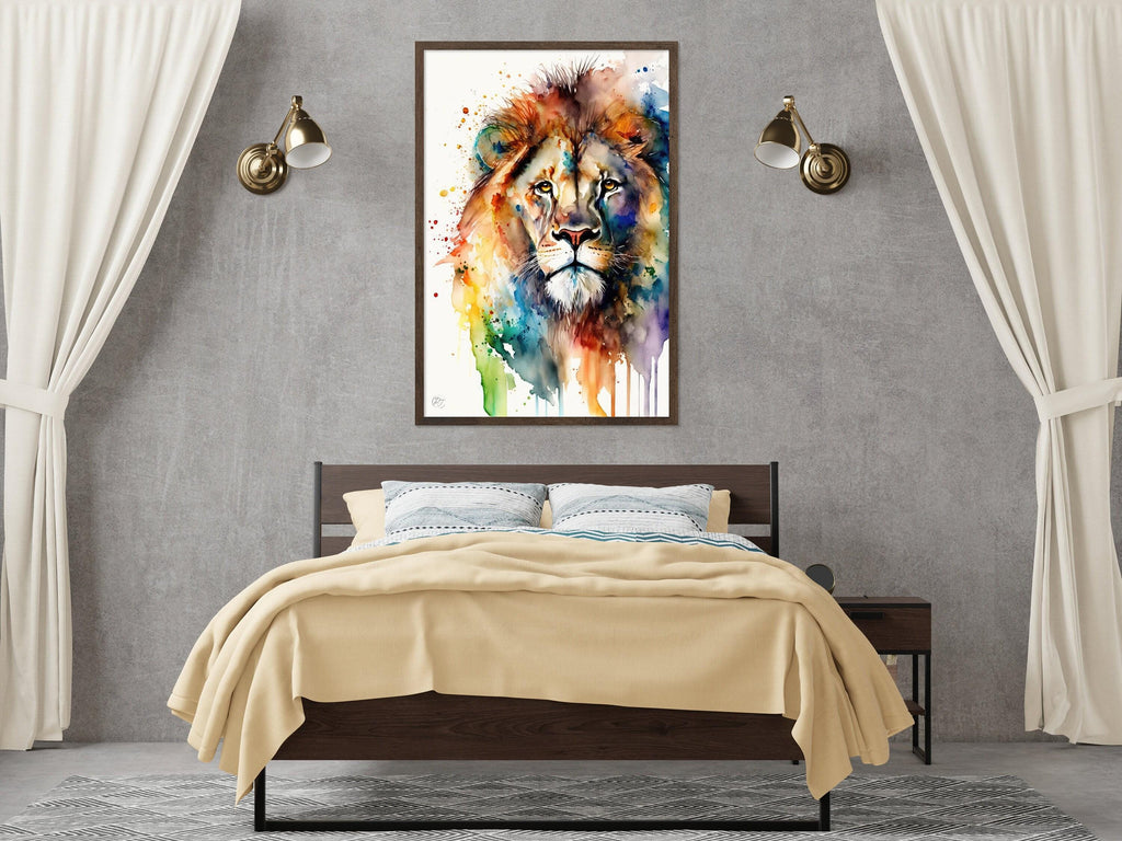 Lion Watercolor Art Print, Nursery Animal Canvas Print, Wildlife Decor, Framed Kids Wall Art