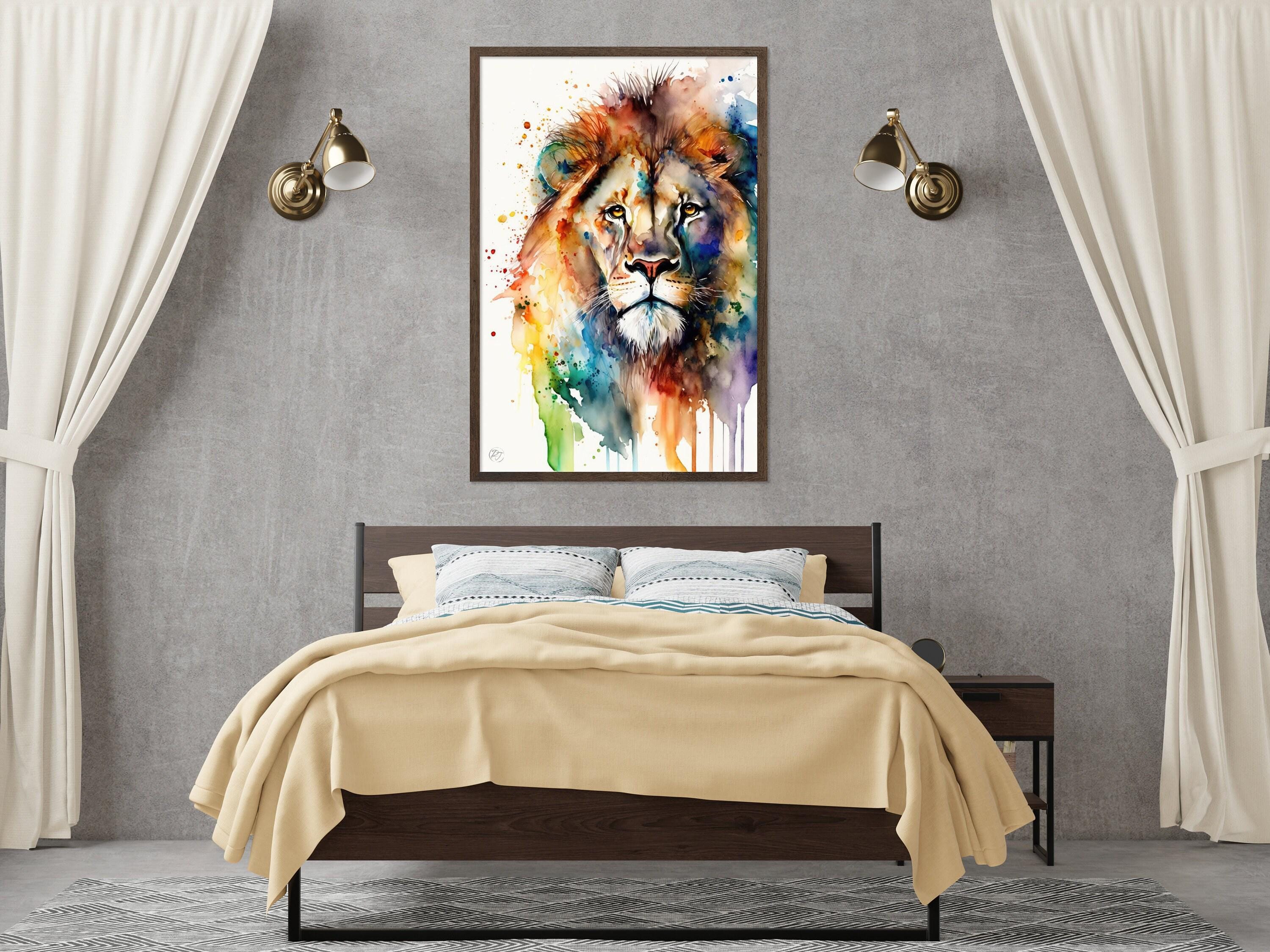 Lion Watercolor Art Print, Nursery Animal Canvas Print, Wildlife Decor, Framed Kids Wall Art