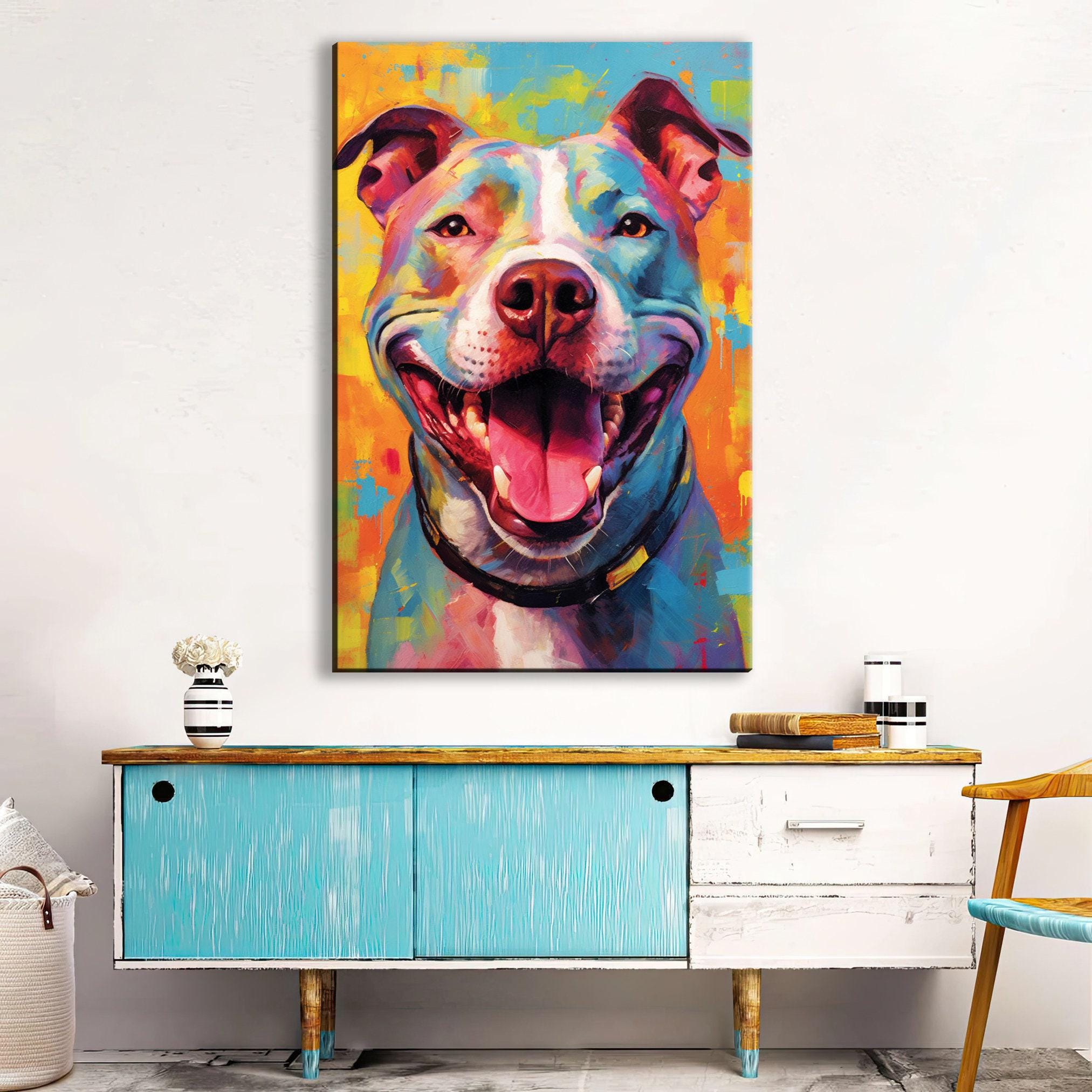 Pitbull Dog Canvas - Large Canvas Print With Vibrant Pop Art Dog Wall Art