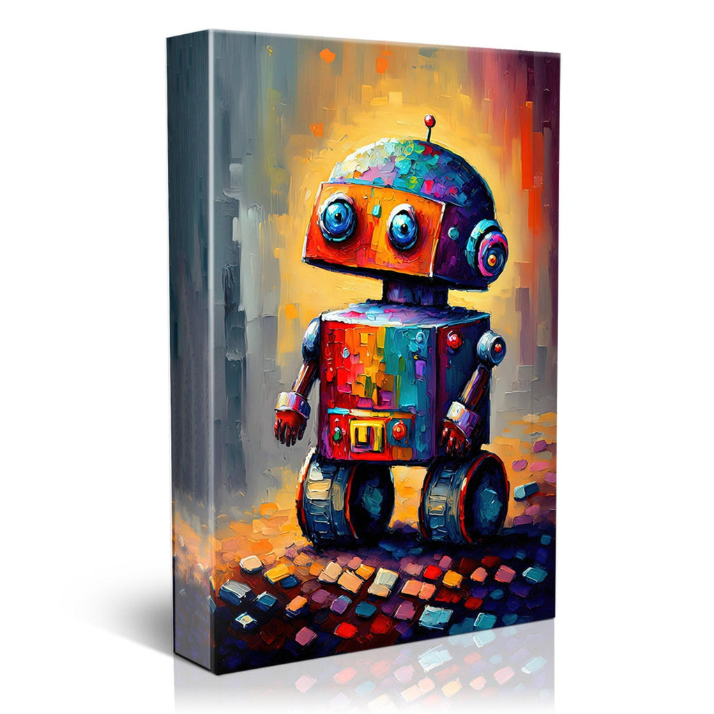 Kids Robot Wall Art - Colorful Robot Art Print on Lightweight Stretched Canvas