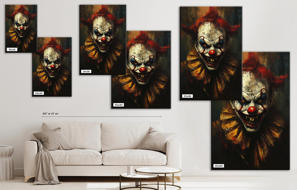 Gothic Clown Wall Art – Extra Large Sinister Clown Canvas | Framed or Gallery Wrapped