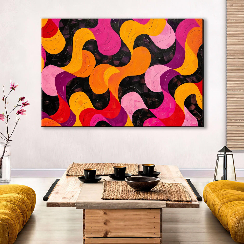 Retro Style Wall Art - Large Abstract Art on Gallery Wrapped Canvas, Ready to Hang
