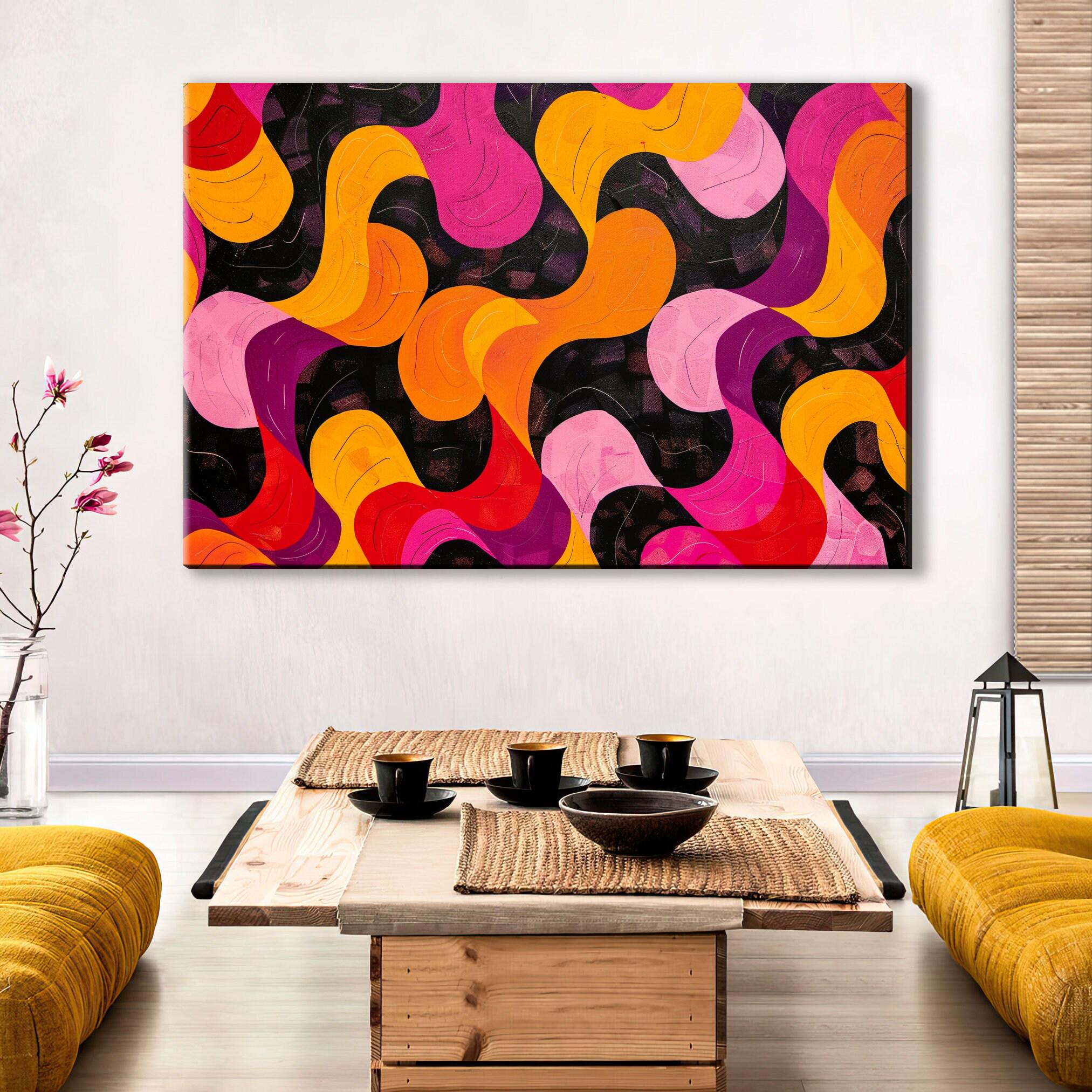 Retro Style Wall Art - Large Abstract Art on Gallery Wrapped Canvas, Ready to Hang