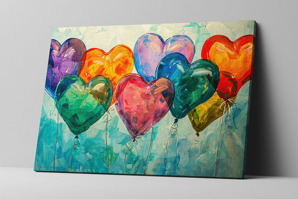Romantic Heart Balloons - Love Theme Canvas | Extra Large Gallery Wrapped Art