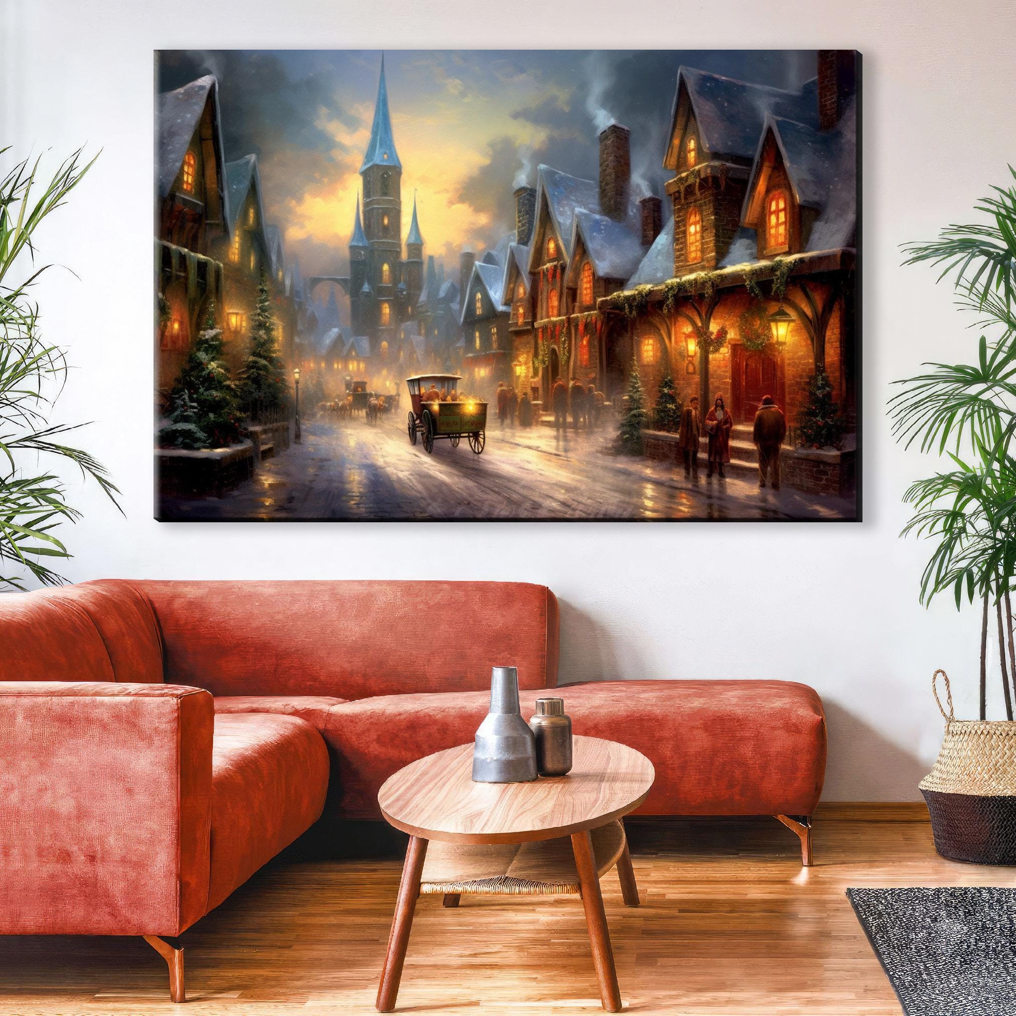 Vintage Christmas Canvas - Classic Holiday Art Print on Gallery Wrapped Canvas for Cozy Farmhouse Decor