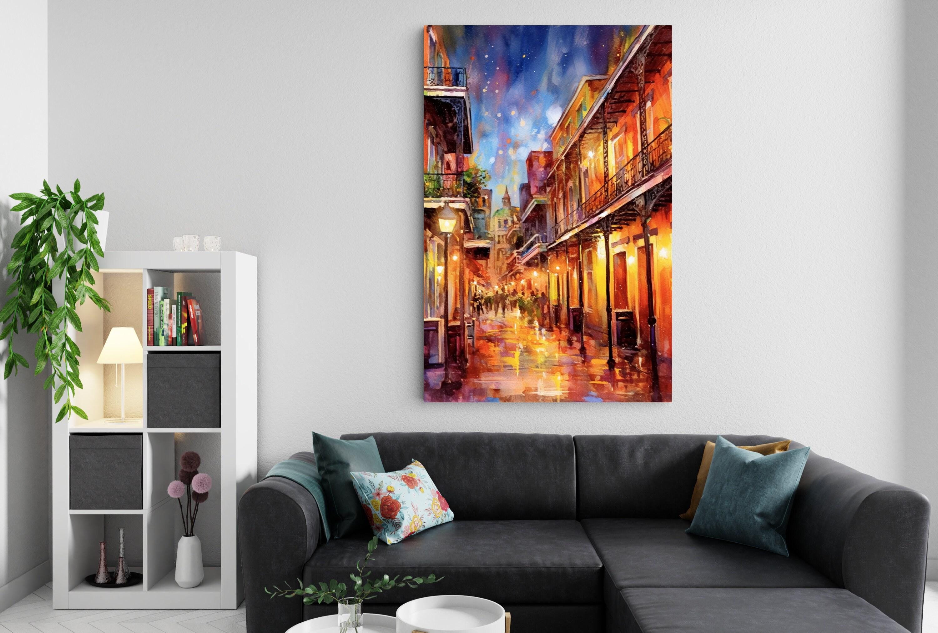 Bourbon Street Lights Watercolor – NOLA Wall Art, Giclee Print on Canvas, Artist Paper, Watercolor Paper, Available in Extra Large Sizes