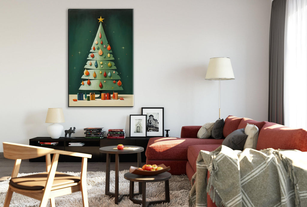 Christmas Tree Canvas Art - Retro Holiday Decor | Large Gallery Wrapped Print