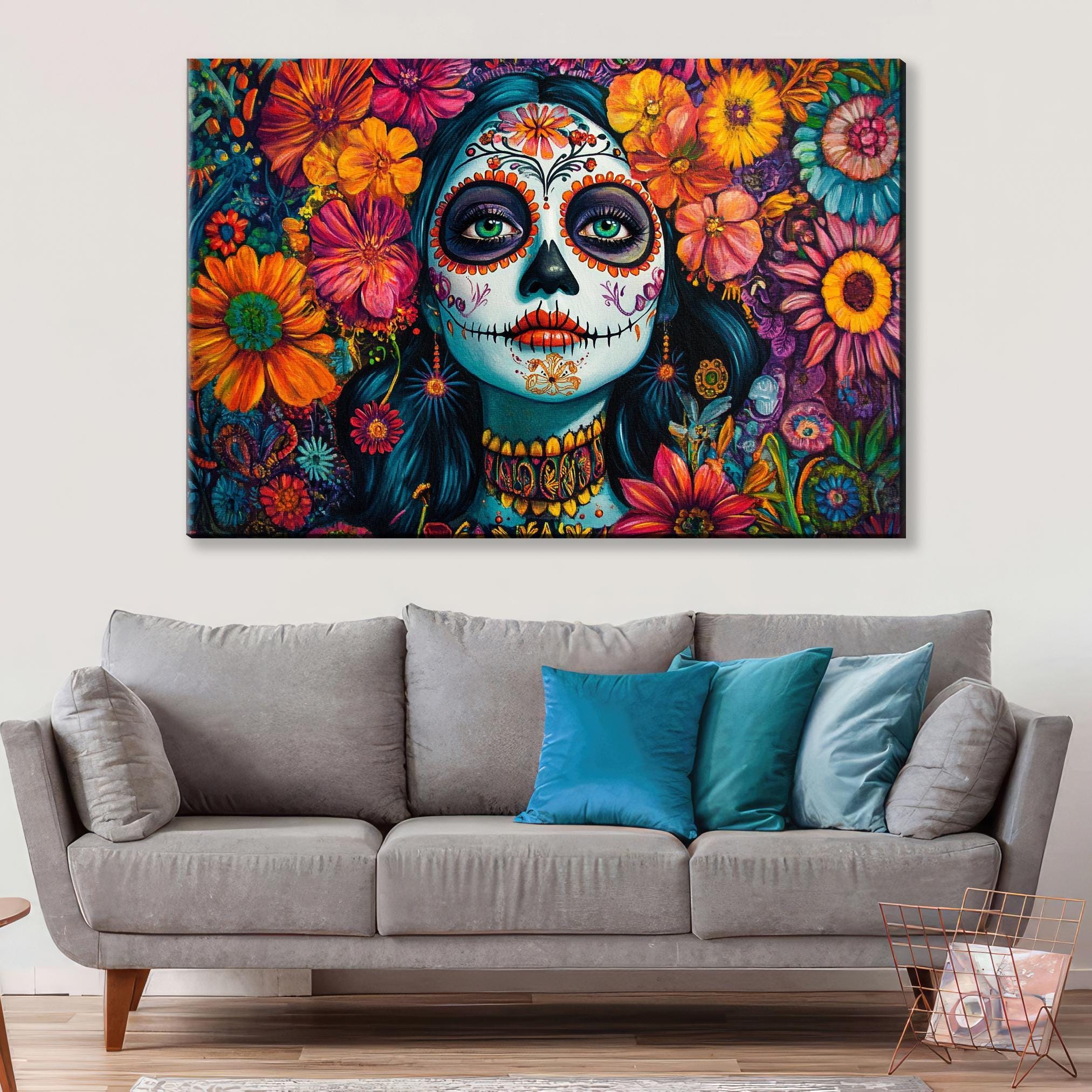 Day of the Dead Art - Extra Large Framed Canvas Print | Vibrant Mexican Holiday Wall Decor