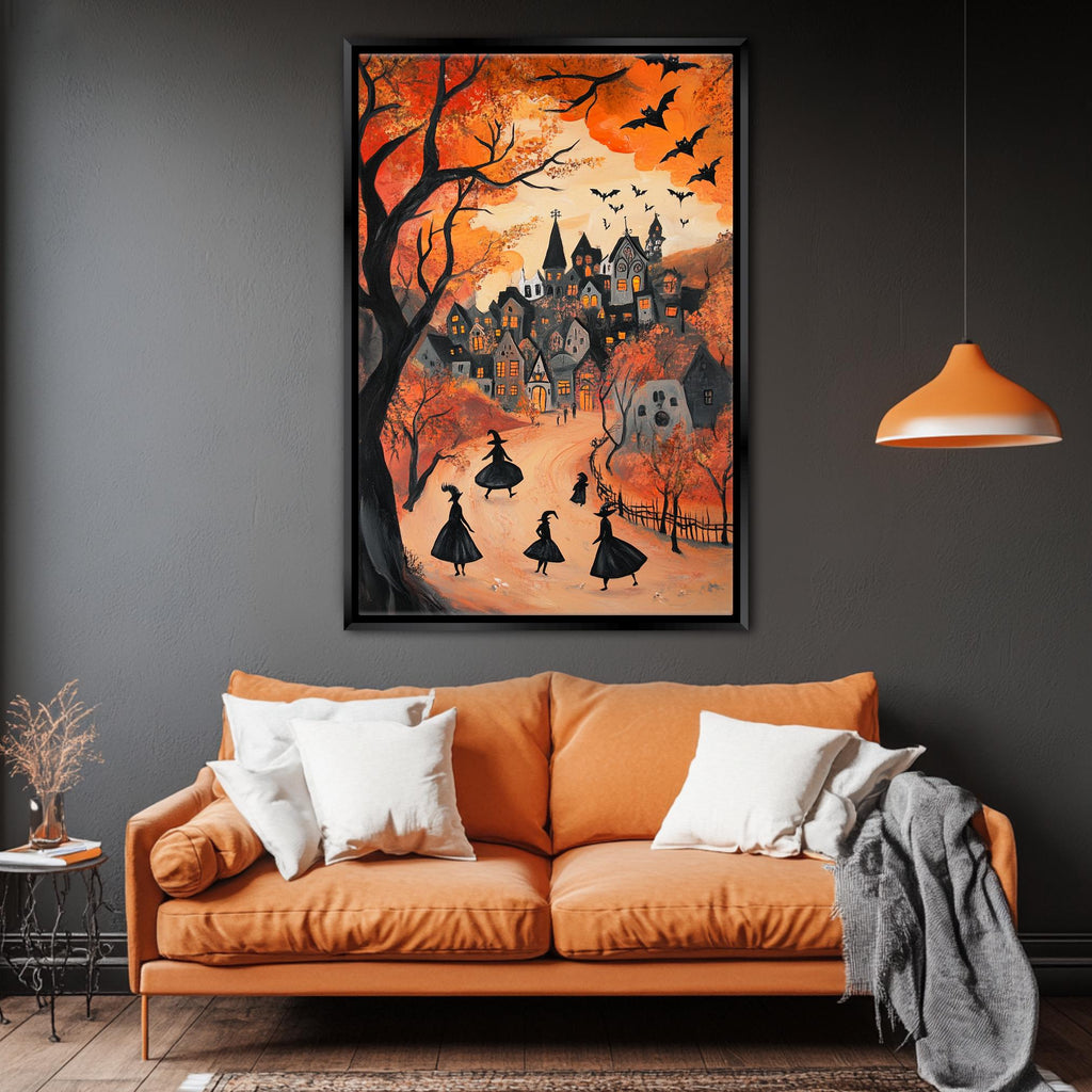 Halloween Witch Wall Art – Extra Large Framed Canvas Print | Spooky Home Decor