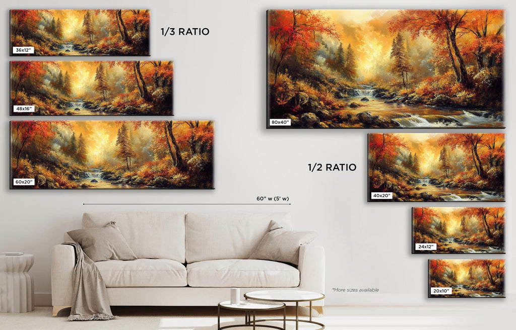 a living room with a white couch and paintings on the wall