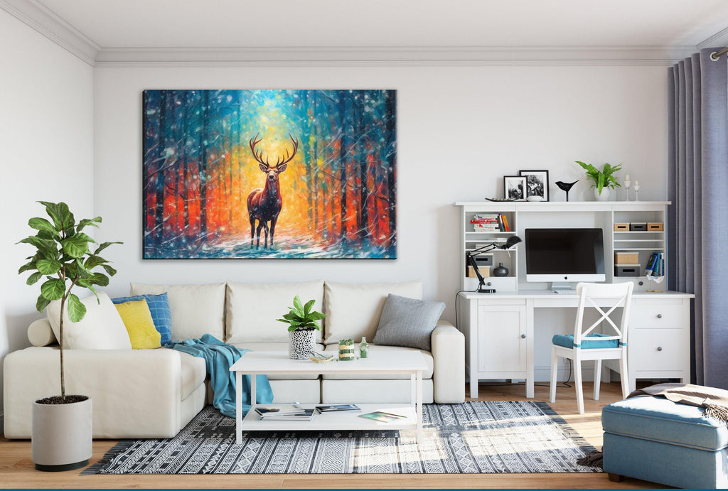 Christmas Reindeer Canvas | Large Rustic Christmas Print - Gallery Wrapped Art