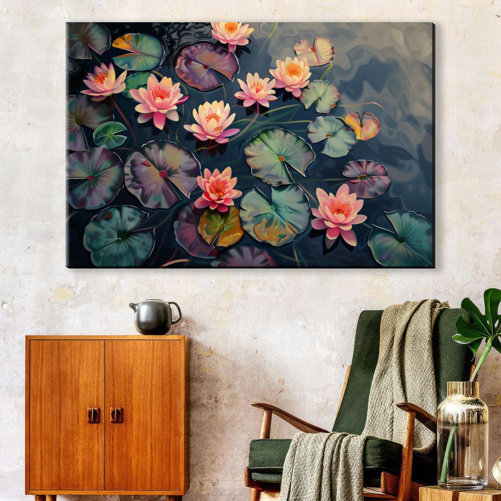 Water Lilies Canvas Art – Gallery Wrapped Canvas | Extra Large Botanical Wall Art Print