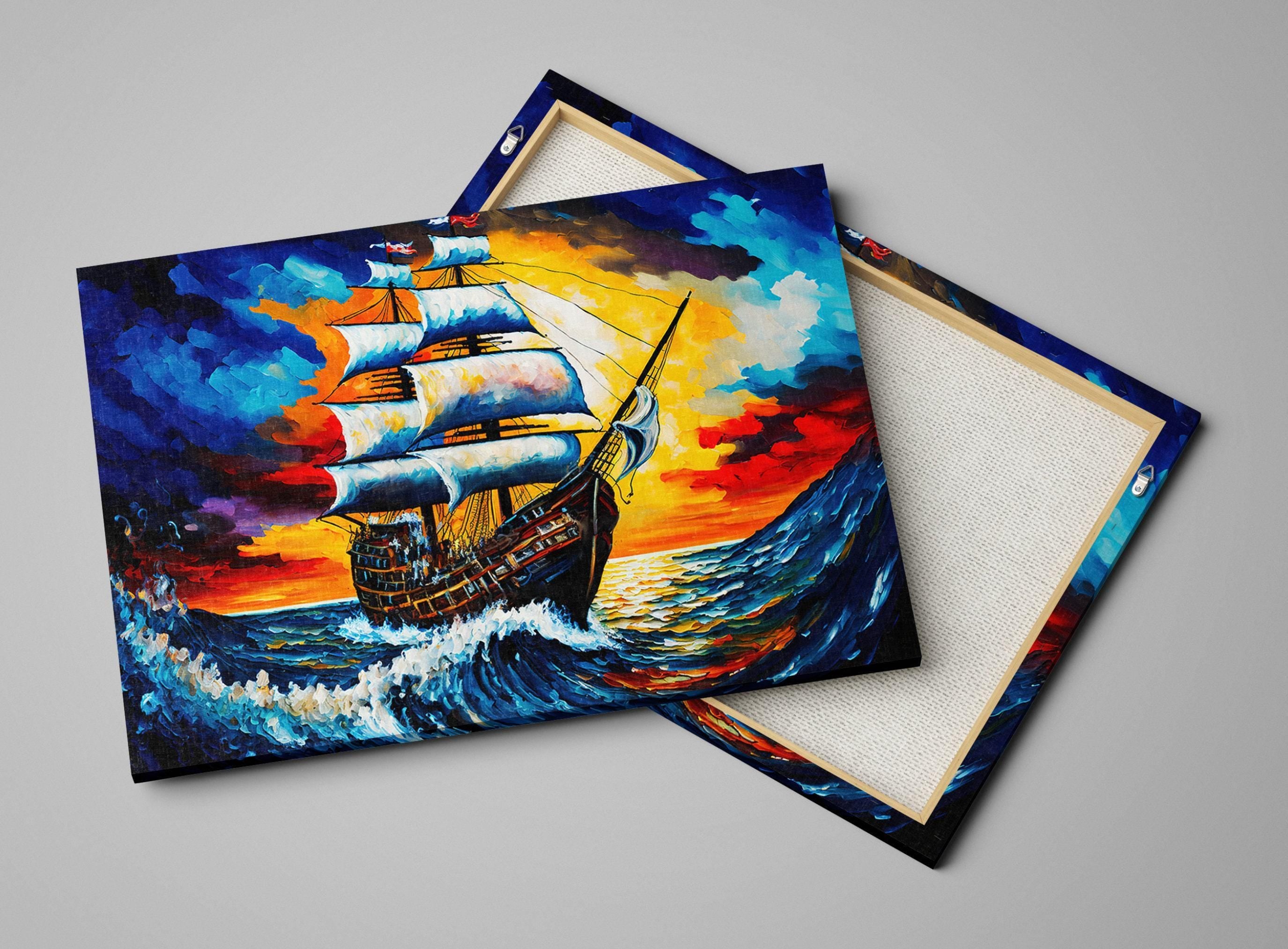 Pirate Ship Painting - Colorful Pirate Wall Art | Kids Room Canvas Print
