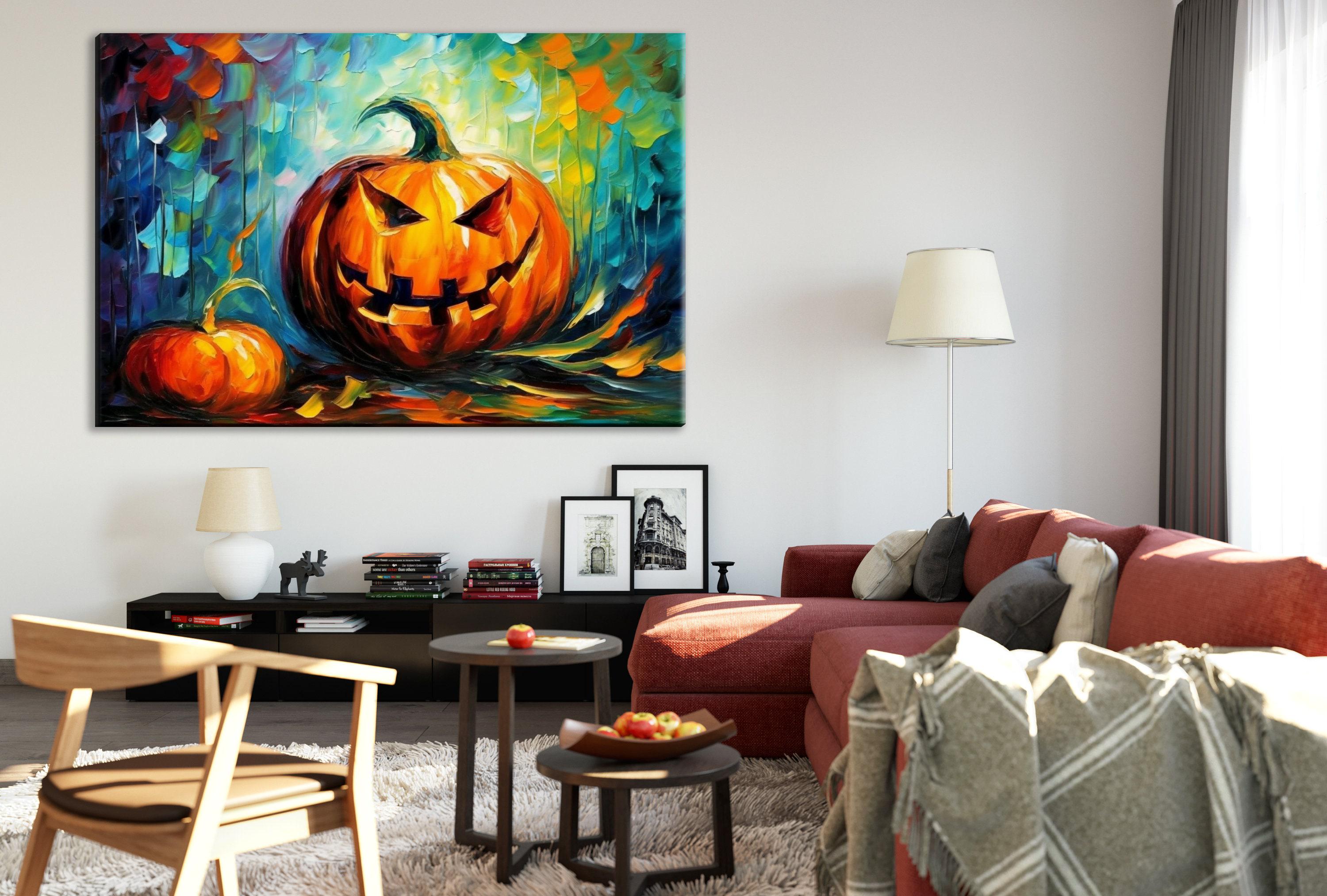 Halloween Pumpkin Wall Art – Large Jack O Lantern Canvas | Festive Pumpkin Art