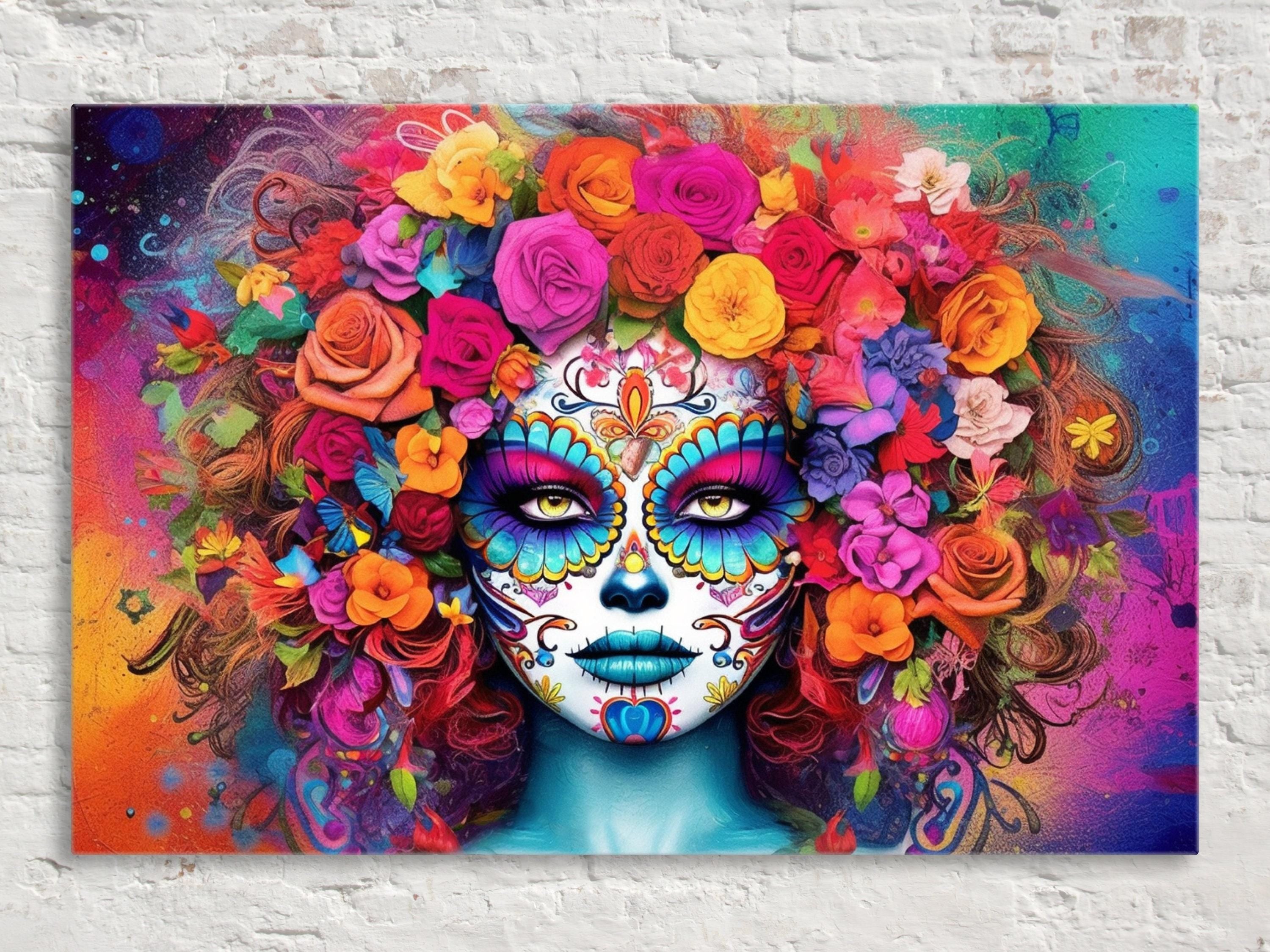 Day of the Dead Art – Large Canvas Sugar Skull Wall Art | Vibrant Mexican Heritage Decor