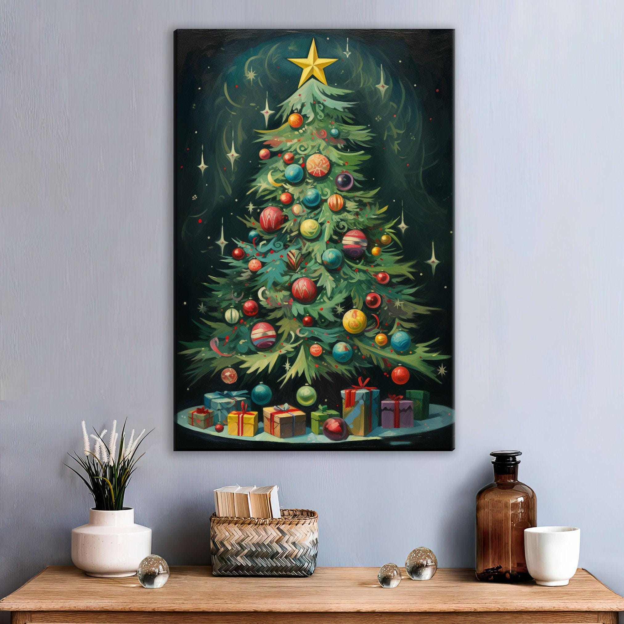 Art Deco Christmas Tree - Extra Large Gallery Wrapped Canvas Print | Chic Holiday Wall Decor