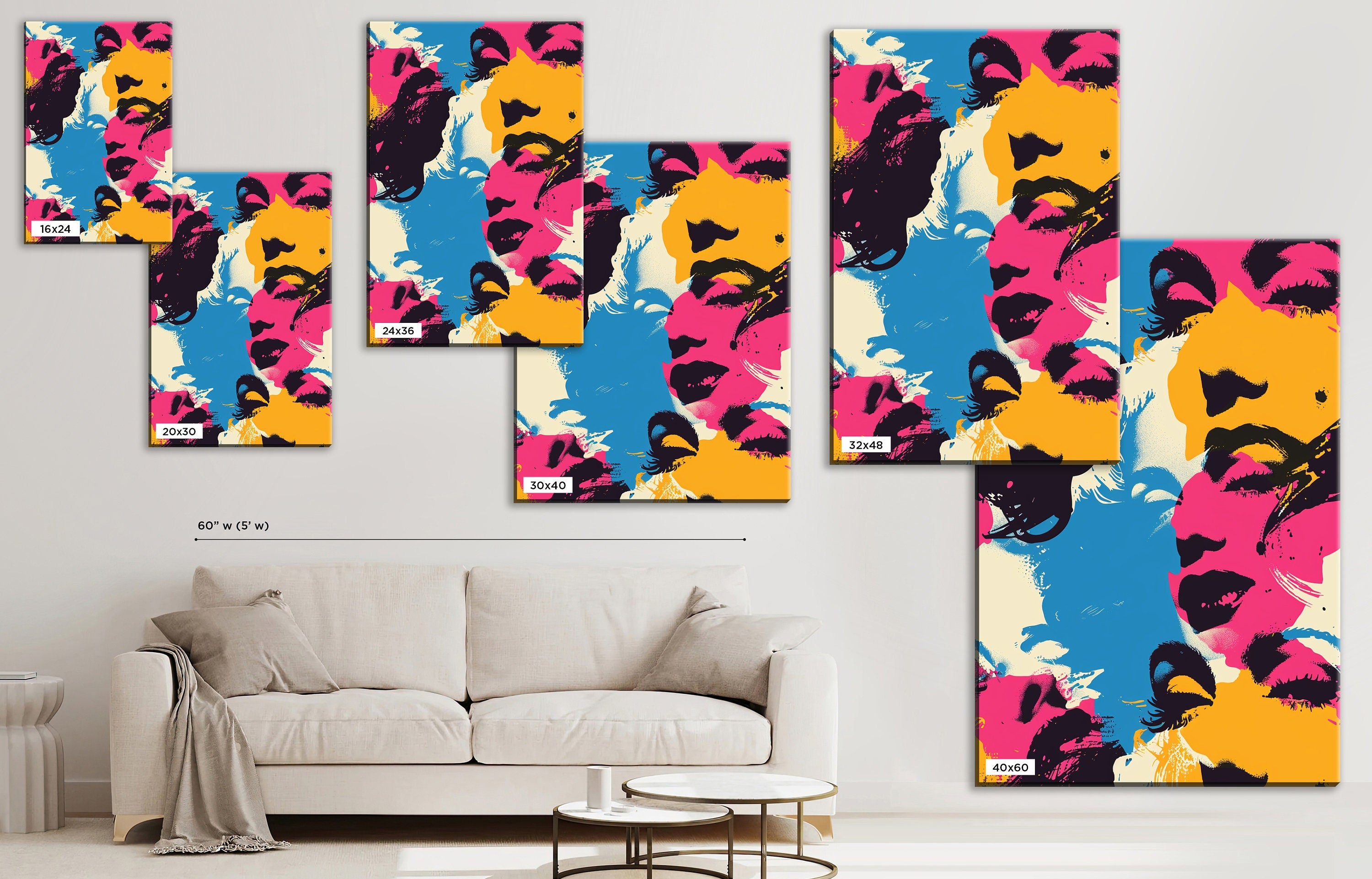Warhol Style Pop Art - Large Marilyn Monroe Artwork on Gallery Wrapped Canvas