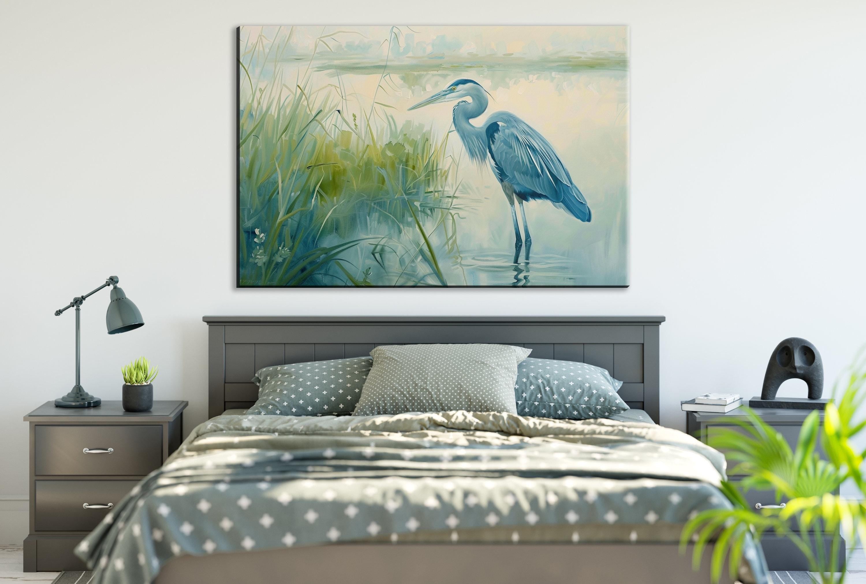 Blue Heron Wall Art – Large Canvas Print | Coastal Home Decor, Ready to Hang