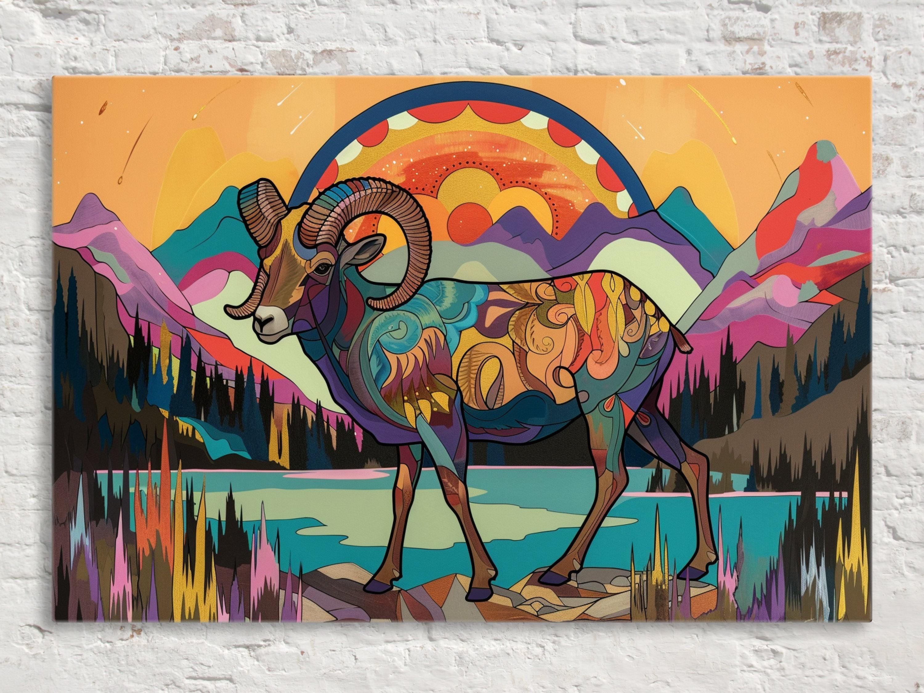 Bighorn Sheep Print - Colorful Ram Canvas Art | Gallery Wrapped, Large Wildlife Wall Decor