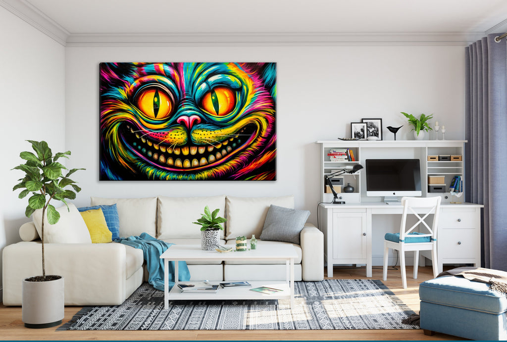 Cheshire Cat Wall Art – Vibrant Fantasy Canvas Print | Wonderland Themed Art