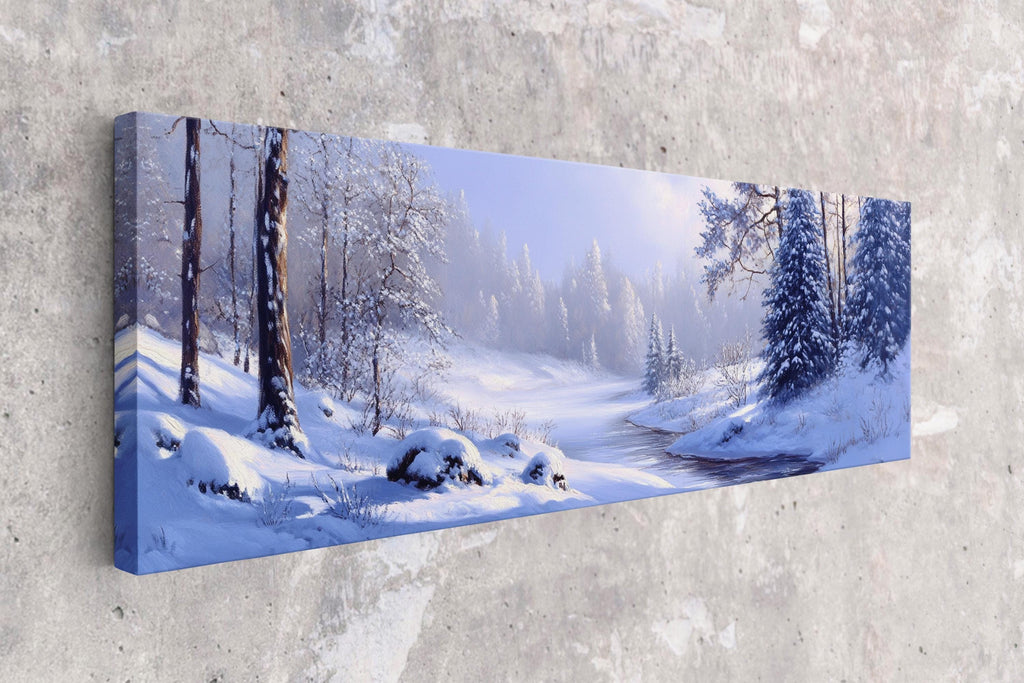a painting of a snowy landscape on a wall