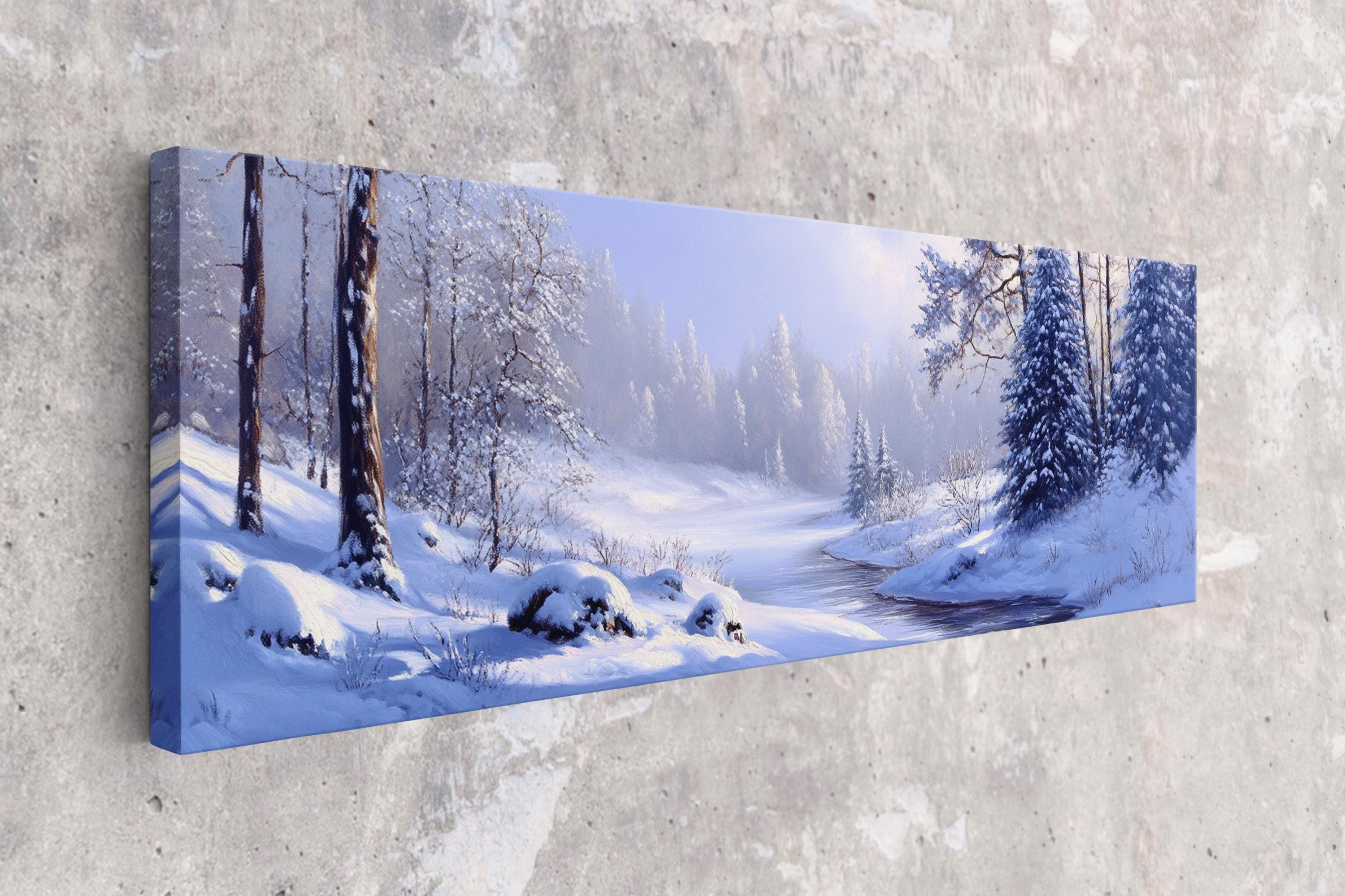a painting of a snowy landscape on a wall