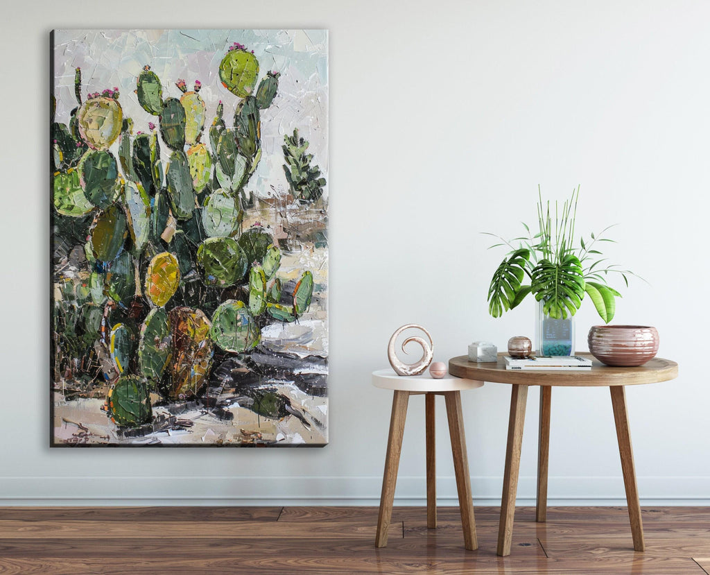 Prickly Pear Cactus Art – Southwest Wall Art | Gallery Wrapped Canvas, Ready to Hang