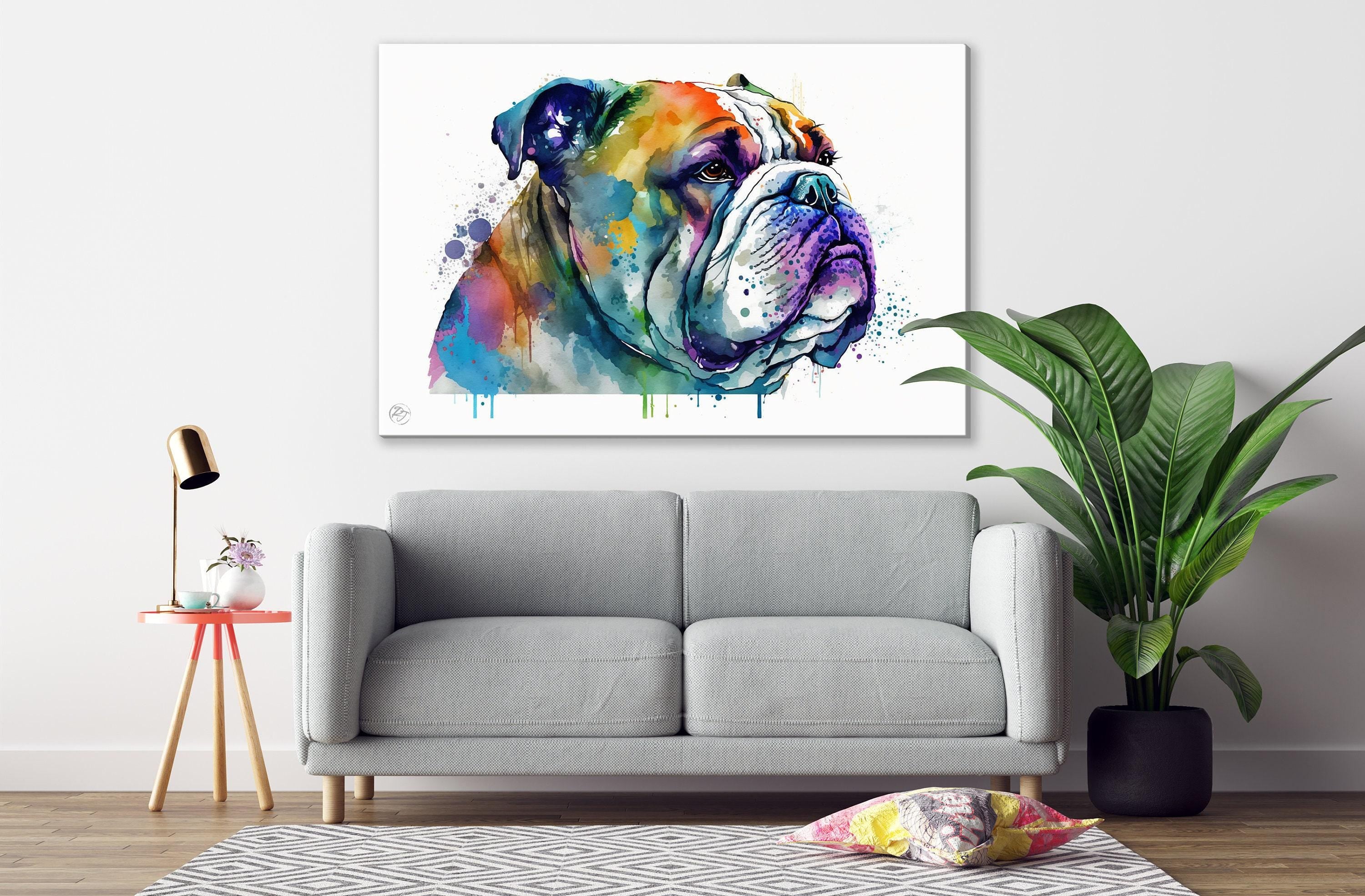 Bulldog Beauty: English Bulldog Watercolor Painting, Giclee Print on Canvas, Artist Paper, Watercolor Paper, Available in Extra Large Sizes
