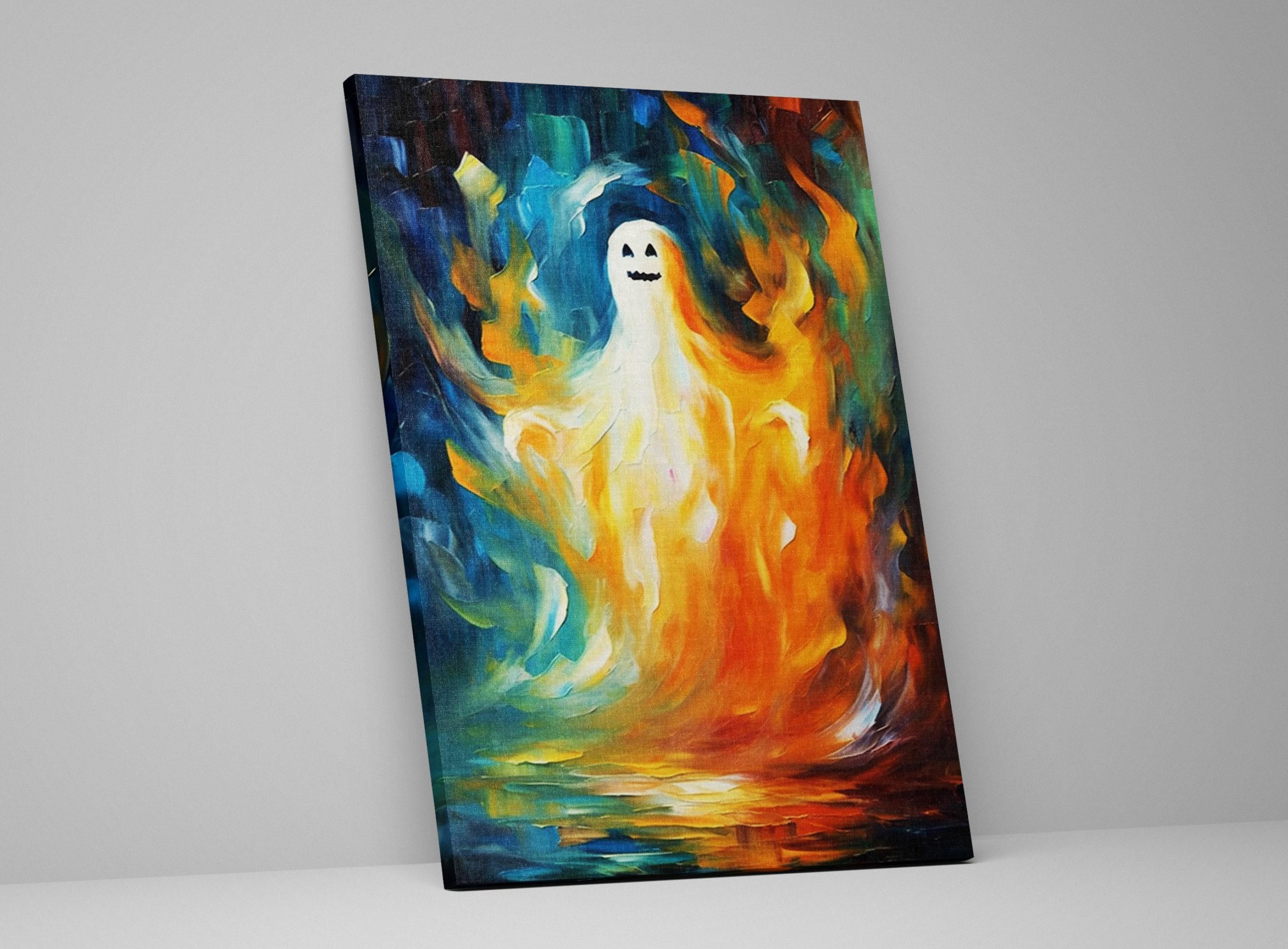 Cute Ghost Wall Art – Halloween Canvas Art | Extra Large Gallery Wrapped Canvas Print