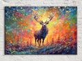 Colorful Reindeer Painting - Large Christmas Canvas Art | Rustic Holiday Wall Decor