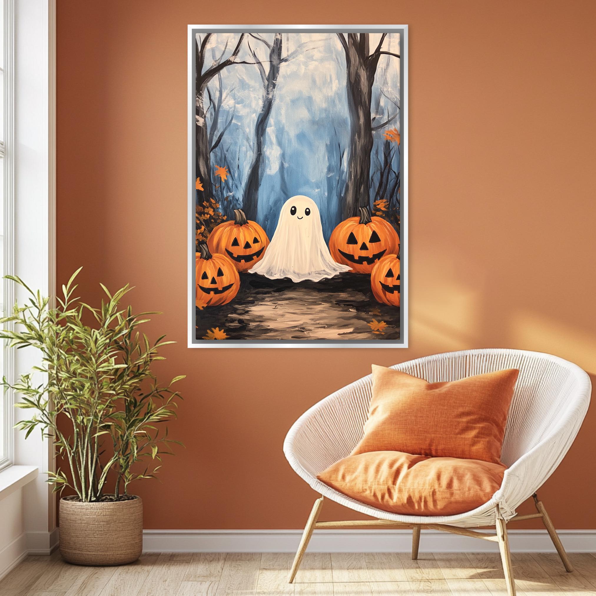 Halloween Ghost Art - Extra Large Wall Art | Cozy Pumpkin Canvas, Ready to Hang
