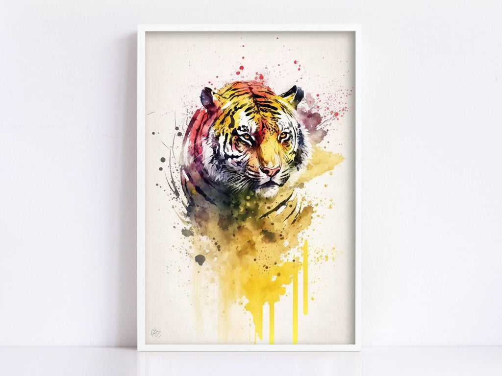 Vibrant Wild Spirit: Tiger Watercolor Wall Art, Giclee Print on Canvas, Artist Paper, Watercolor Paper, Available in Extra Large Sizes