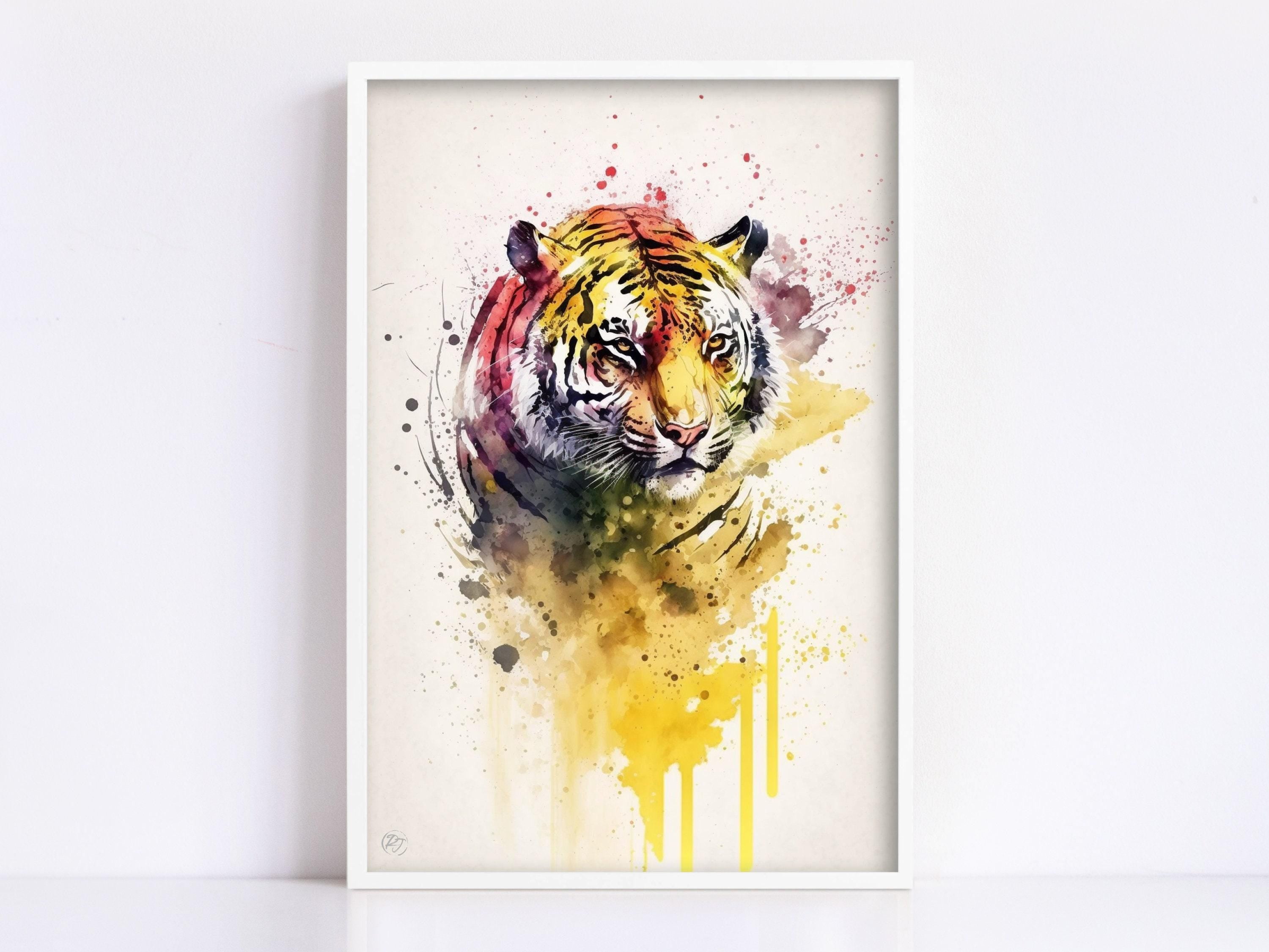 Vibrant Wild Spirit: Tiger Watercolor Wall Art, Giclee Print on Canvas, Artist Paper, Watercolor Paper, Available in Extra Large Sizes