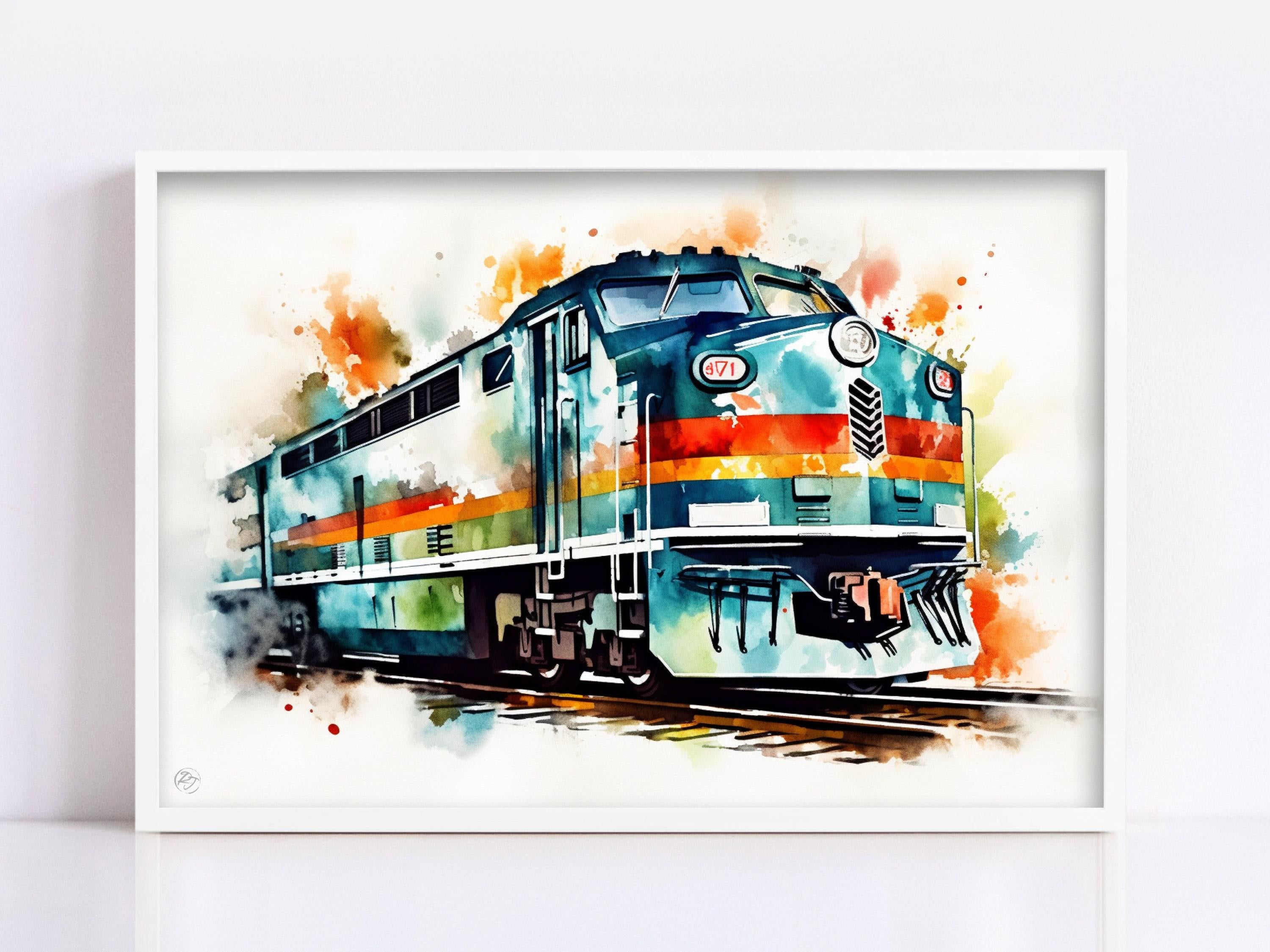 Express of Nostalgia: Watercolor Train Print, Giclee Print on Canvas, Artist Paper, Watercolor Paper, Available in Extra Large Sizes