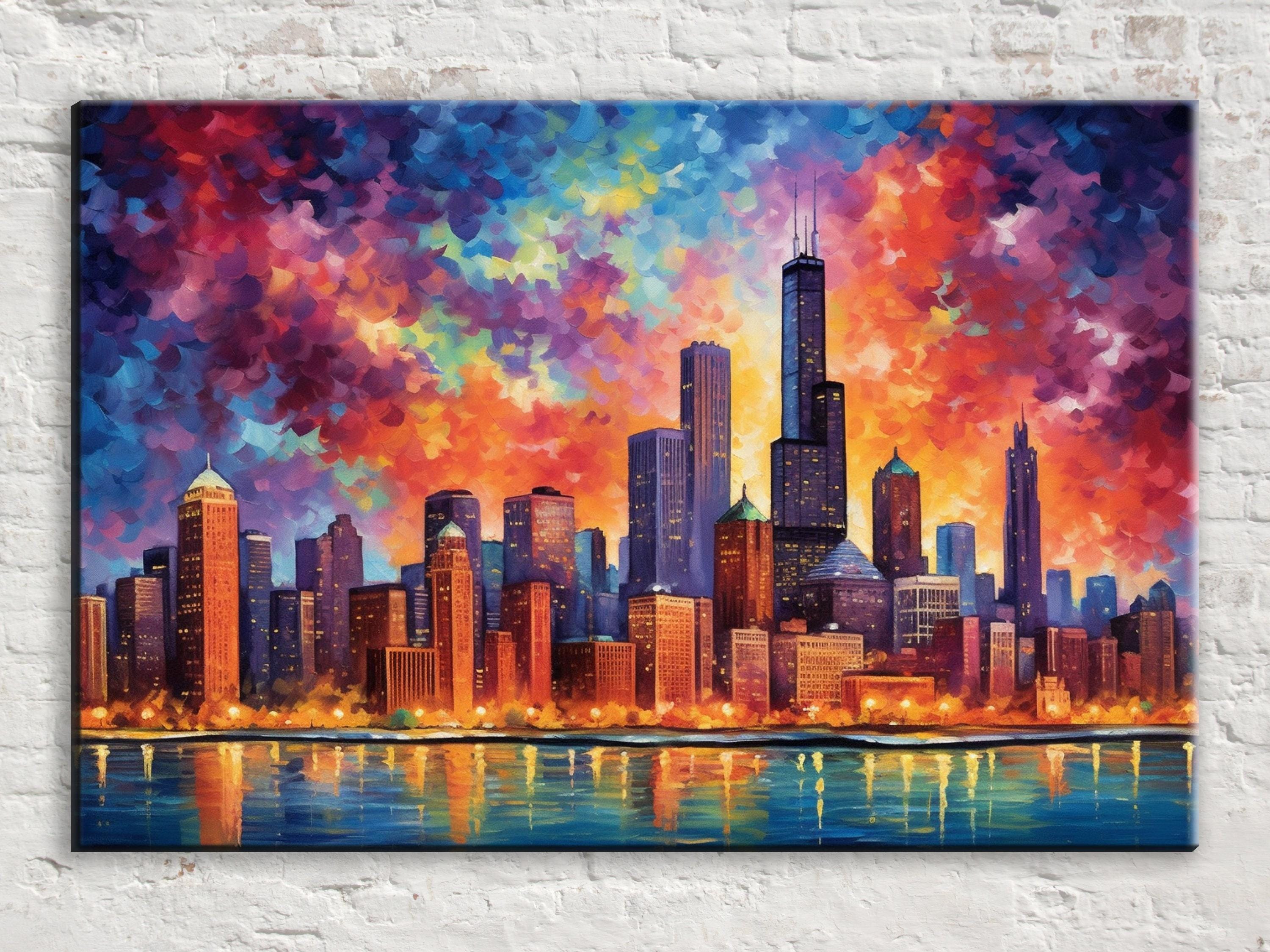 Chicago Skyline Canvas - Modern Cityscape Wall Art | Large Vibrant Canvas