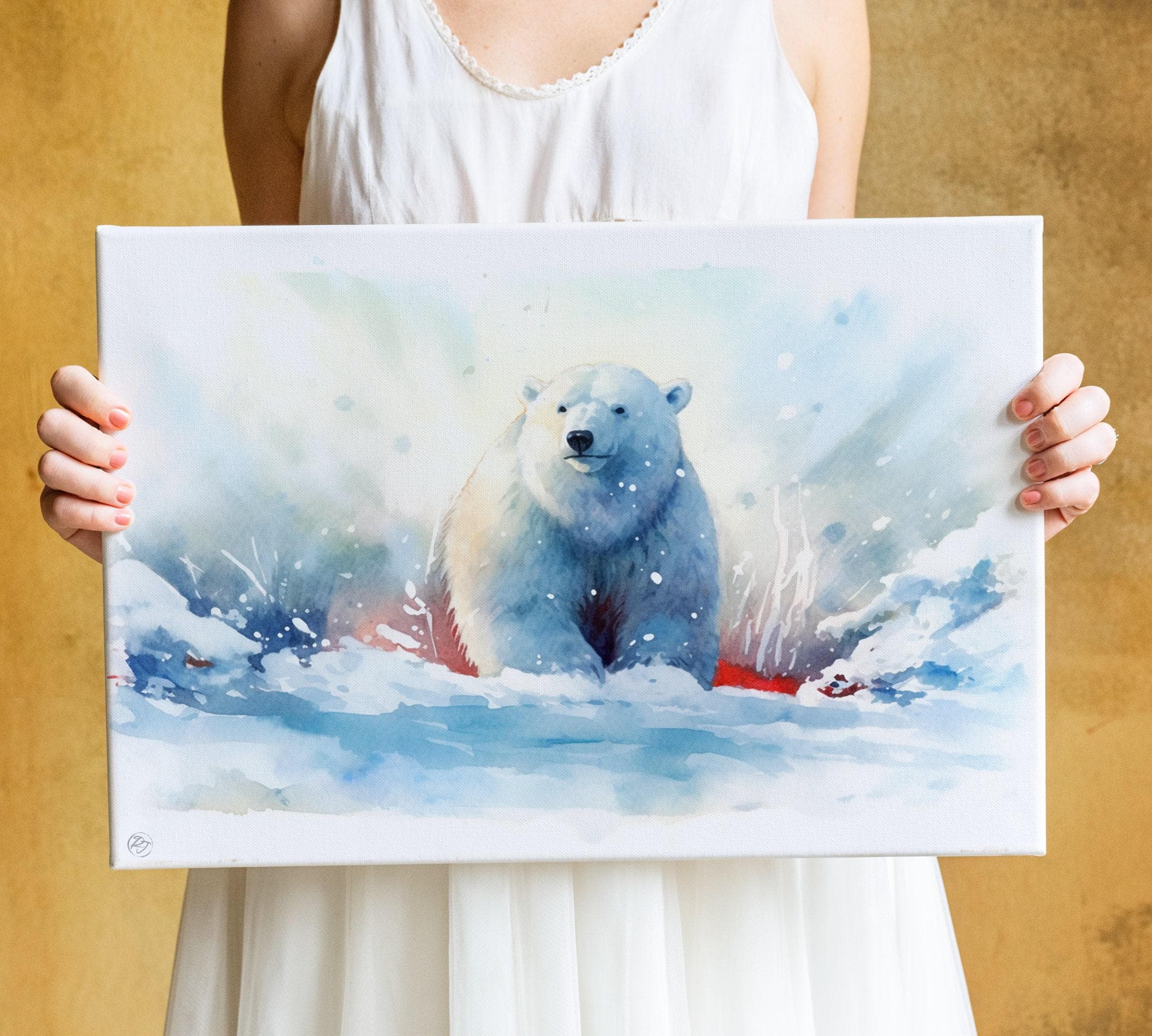 Icy Wonderland: Polar Bear Watercolor Painting - Giclee Print on Canvas, Artist Paper, Watercolor Paper, Available in Extra Large Sizes